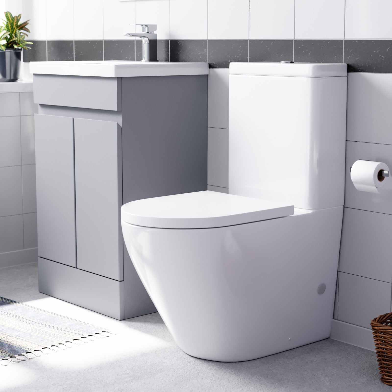 Alaska Mate Grey 500mm Basin Vanity Unit & Rimless Close Coupled Toilet Set