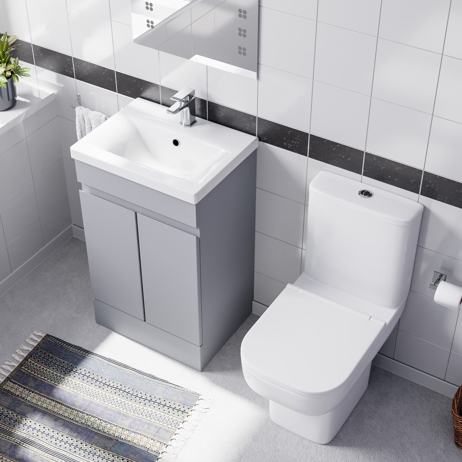 Alaska 500mm Matte Grey Basin Vanity Unit & Close Coupled Toilet