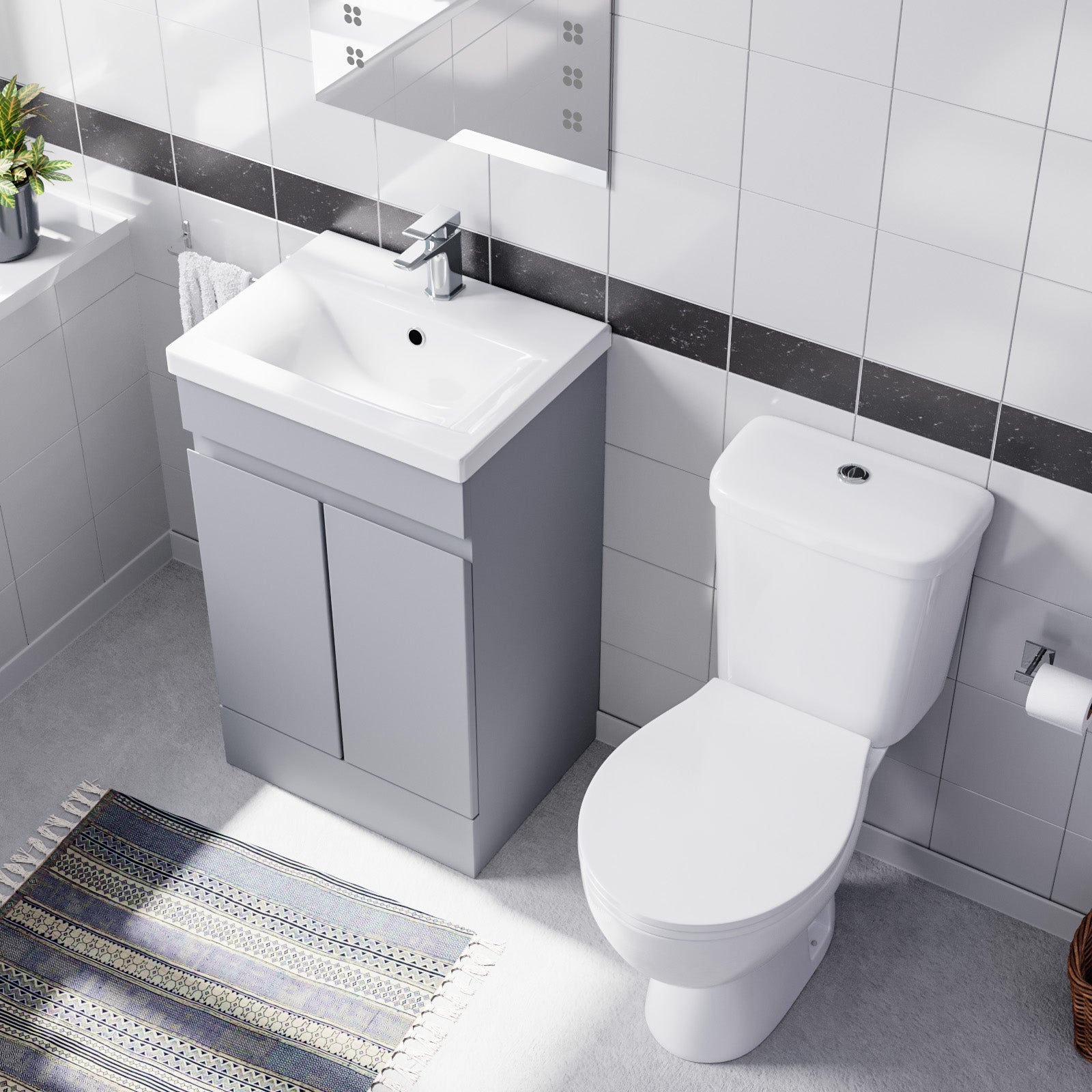 Alaska Matte Grey 500mm Basin Vanity & Close Coupled Toilet Set