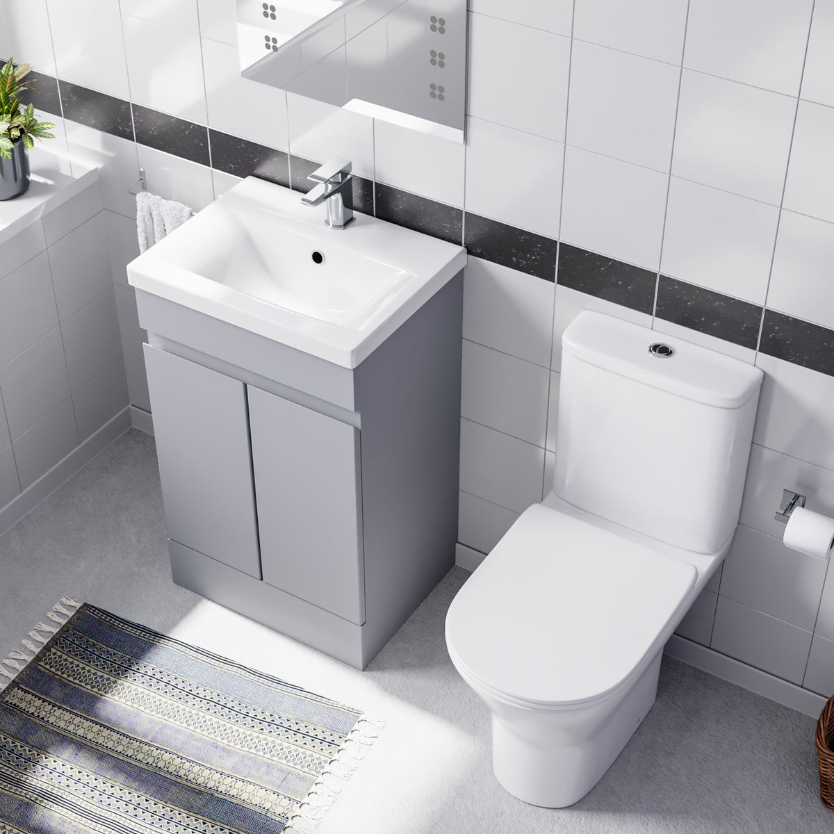 Alaska Matte Grey 500mm Basin Vanity & Close Coupled Toilet Set