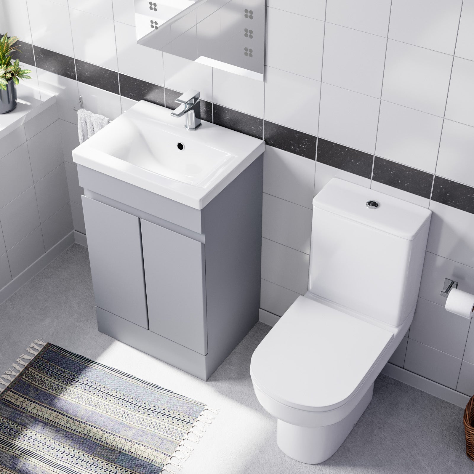 Alaska Matte Grey 500mm Basin Vanity Unit & Rimless Close Coupled Toilet