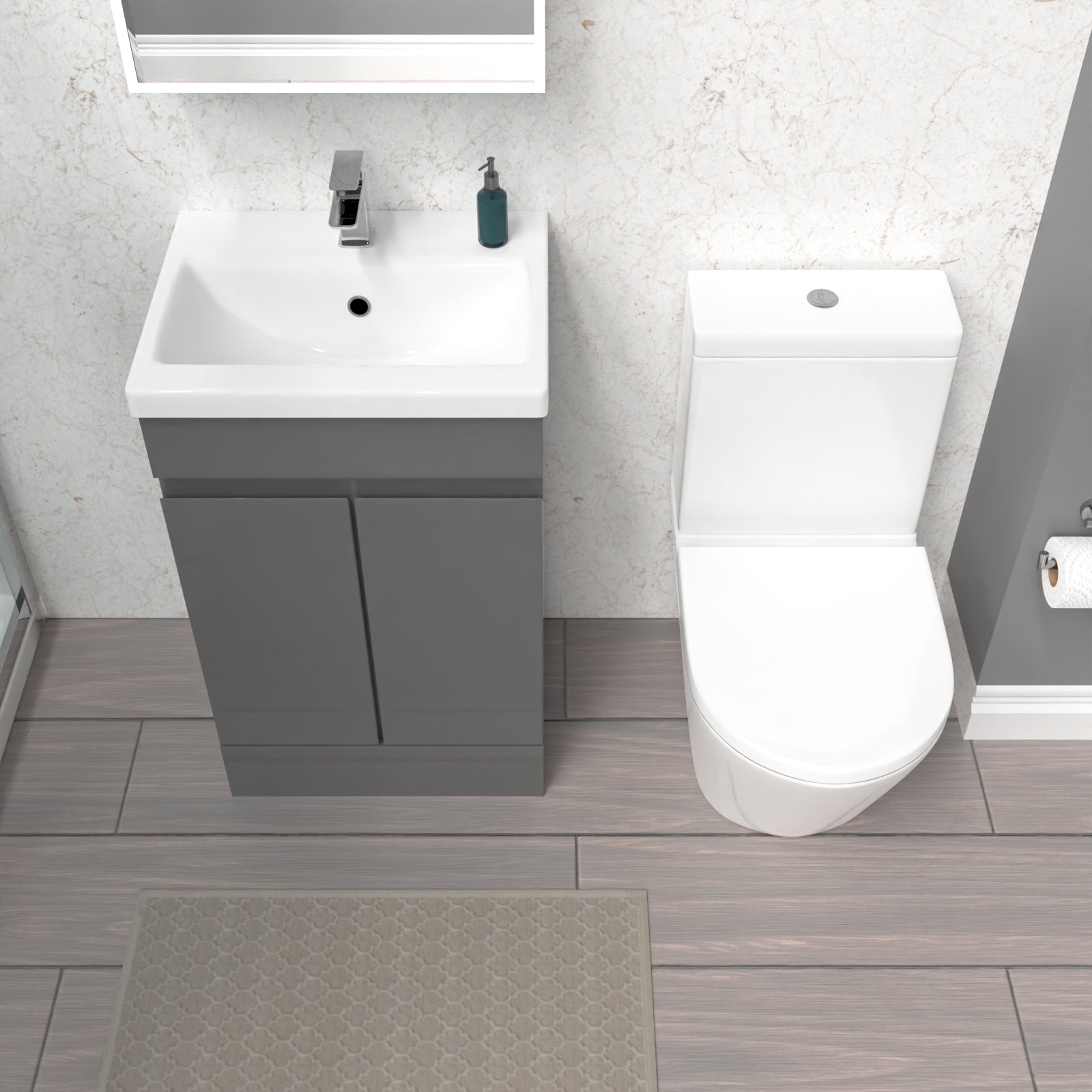 Alaska Steel Grey 500mm Freestanding Basin Vanity & Close Coupled Toilet