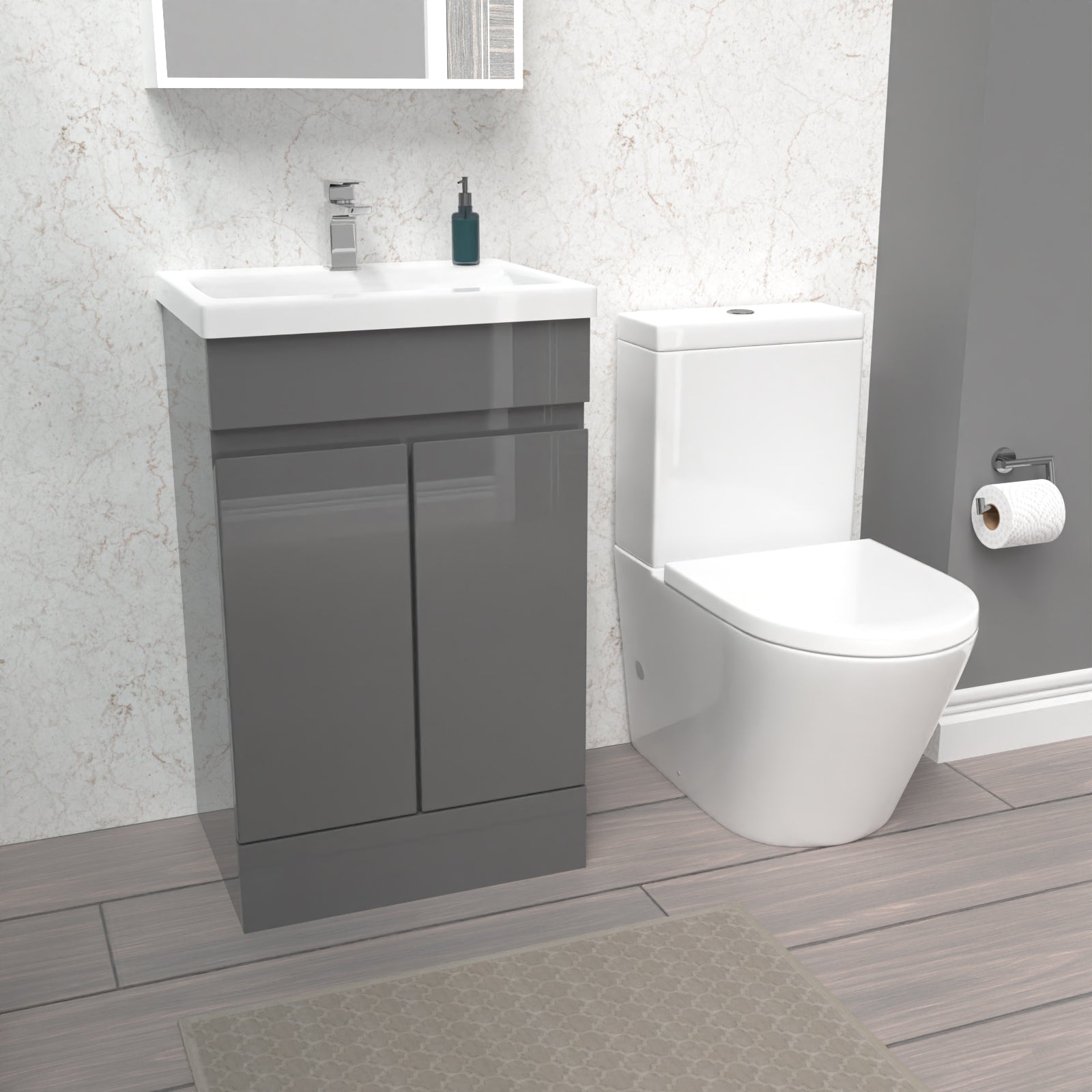 Alaska Steel Grey 500mm Freestanding Basin Vanity & Close Coupled Toilet