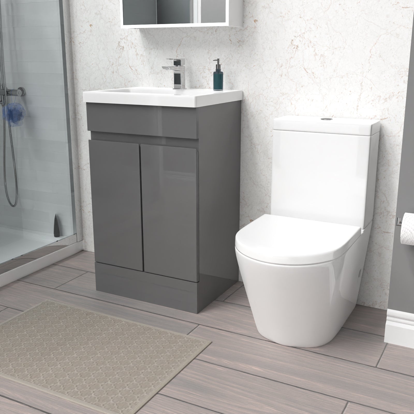 Alaska Steel Grey 500mm Freestanding Basin Vanity & Close Coupled Toilet