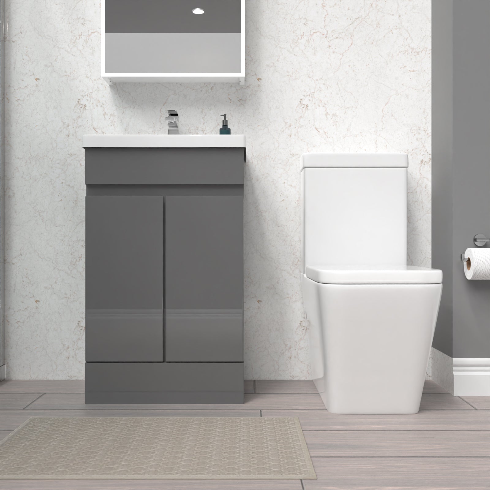 Alaska Steel Grey 500mm Freestanding Basin Vanity Unit & Close Coupled Toilet