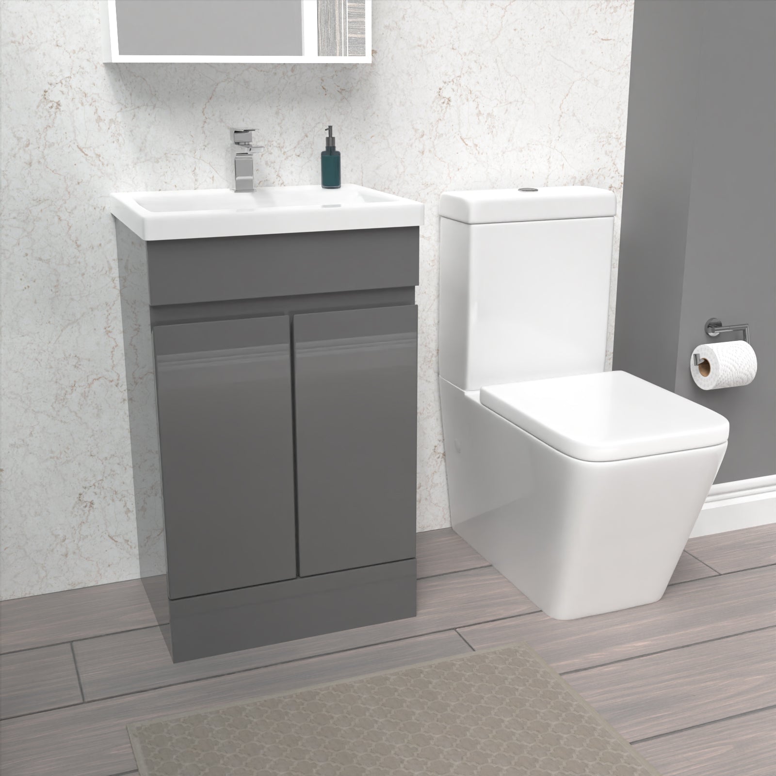 Alaska Steel Grey 500mm Freestanding Basin Vanity Unit & Close Coupled Toilet