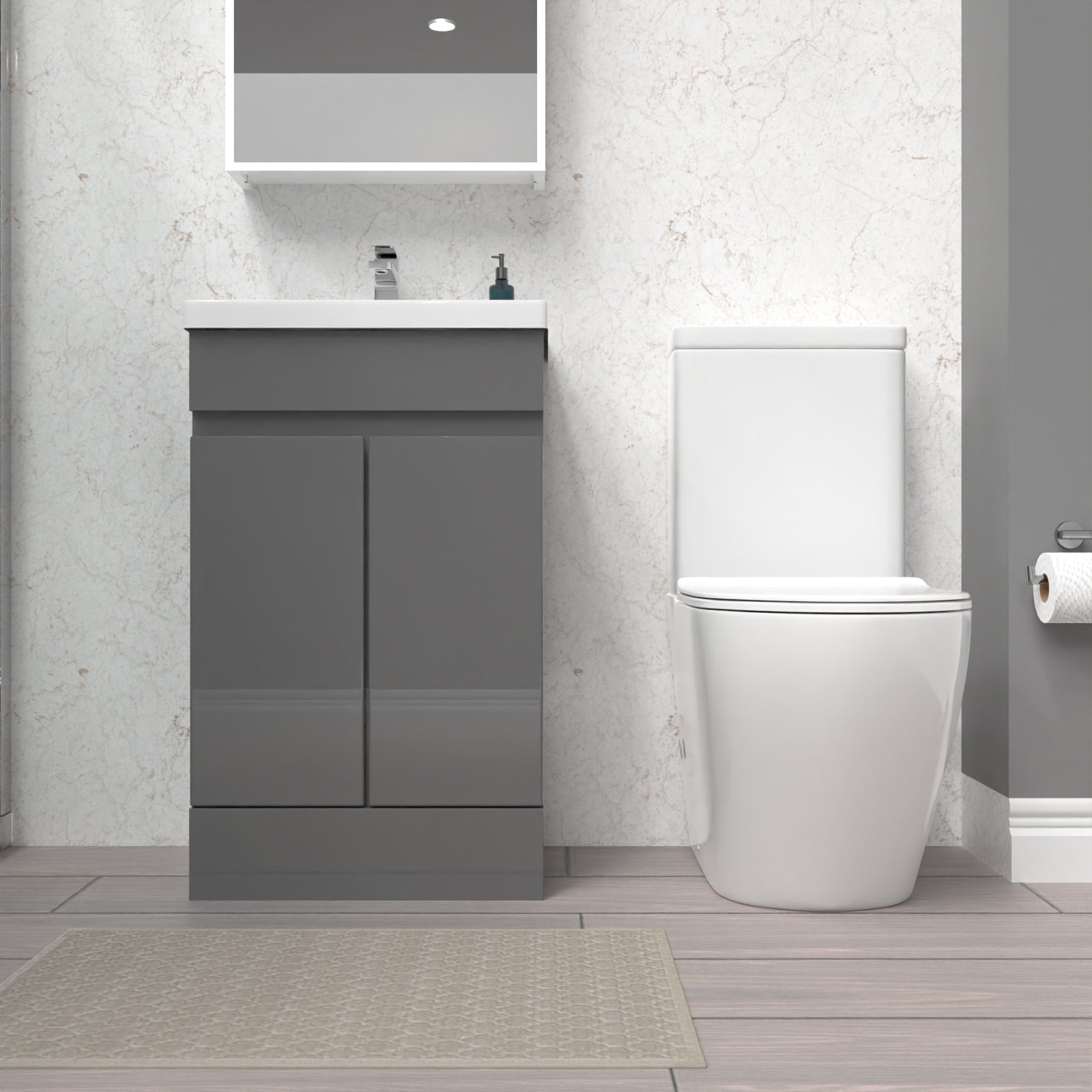 Alaska 500mm Steel Grey Basin Vanity Unit & Rimless Close Coupled Toilet Set