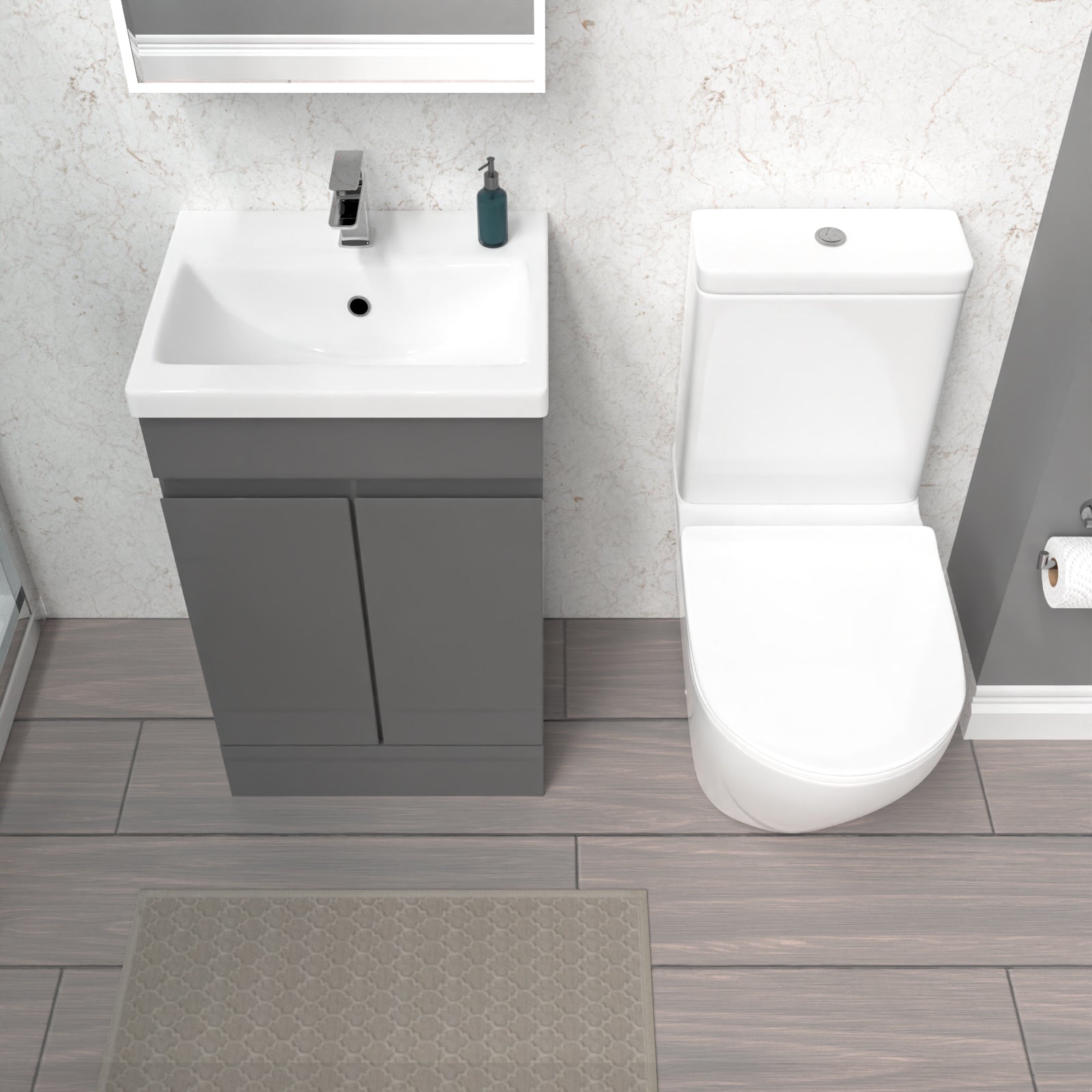 Alaska 500mm Steel Grey Basin Vanity Unit & Rimless Close Coupled Toilet Set