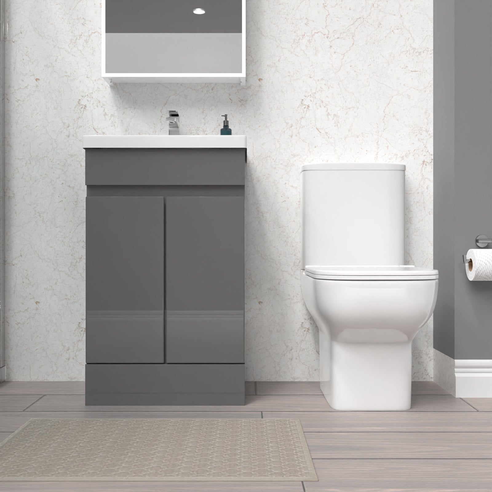 Alaska 500mm Steel Grey Basin Vanity Unit & Close Coupled Toilet