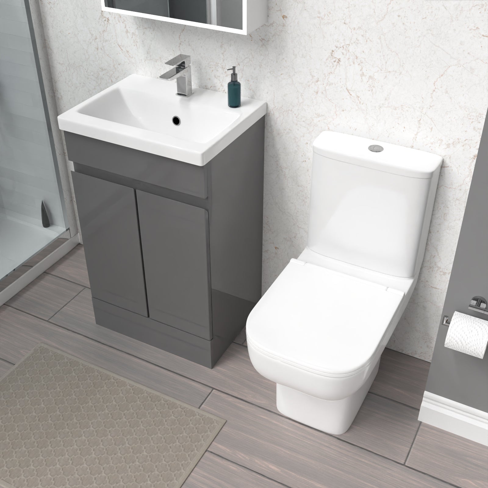 Alaska 500mm Steel Grey Basin Vanity Unit & Close Coupled Toilet