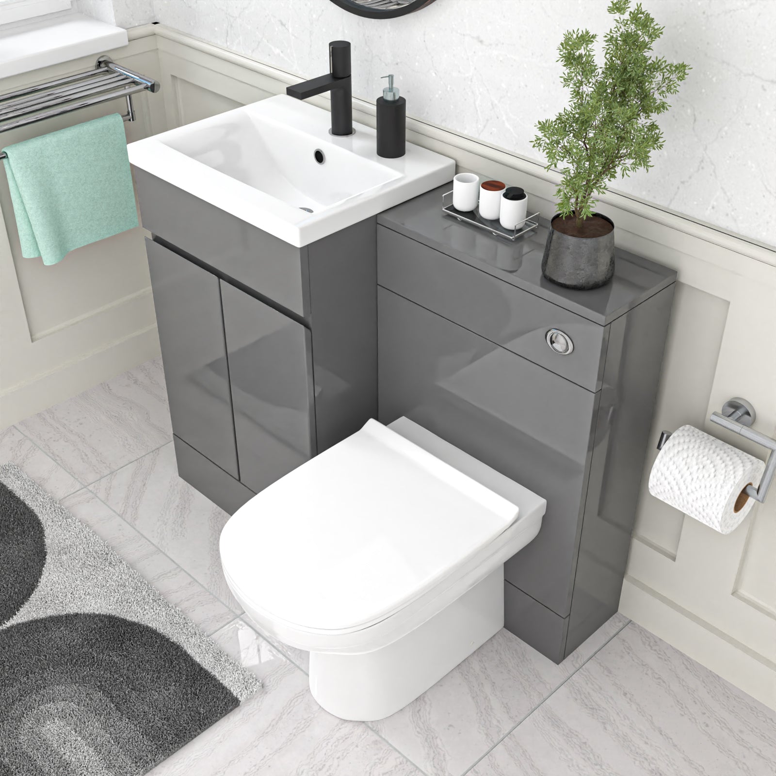 Alaska Grey 500mm Freestanding Vanity Unit with WC Unit & BTW Toilet