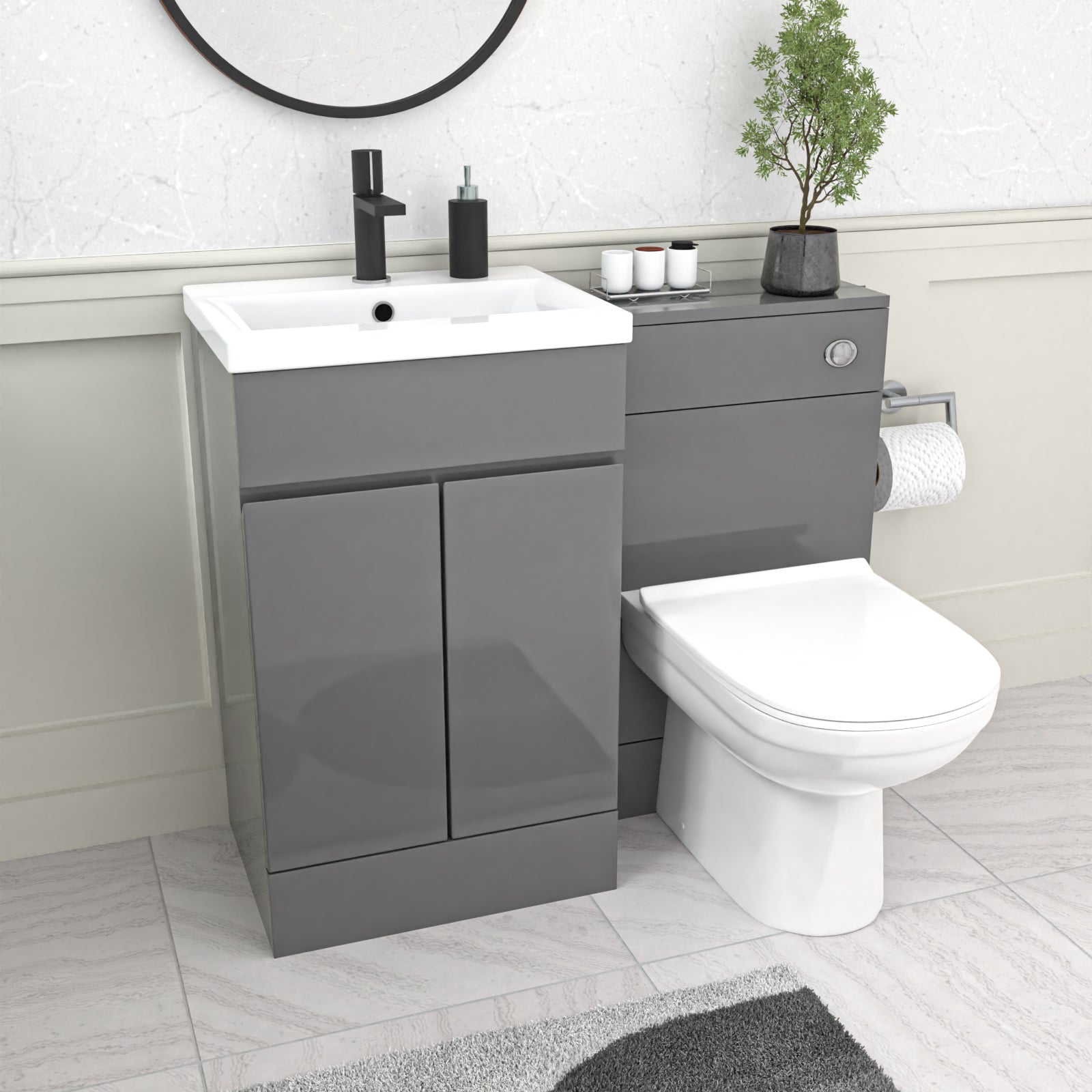 Alaska Grey 500mm Freestanding Vanity Unit with WC Unit & BTW Toilet