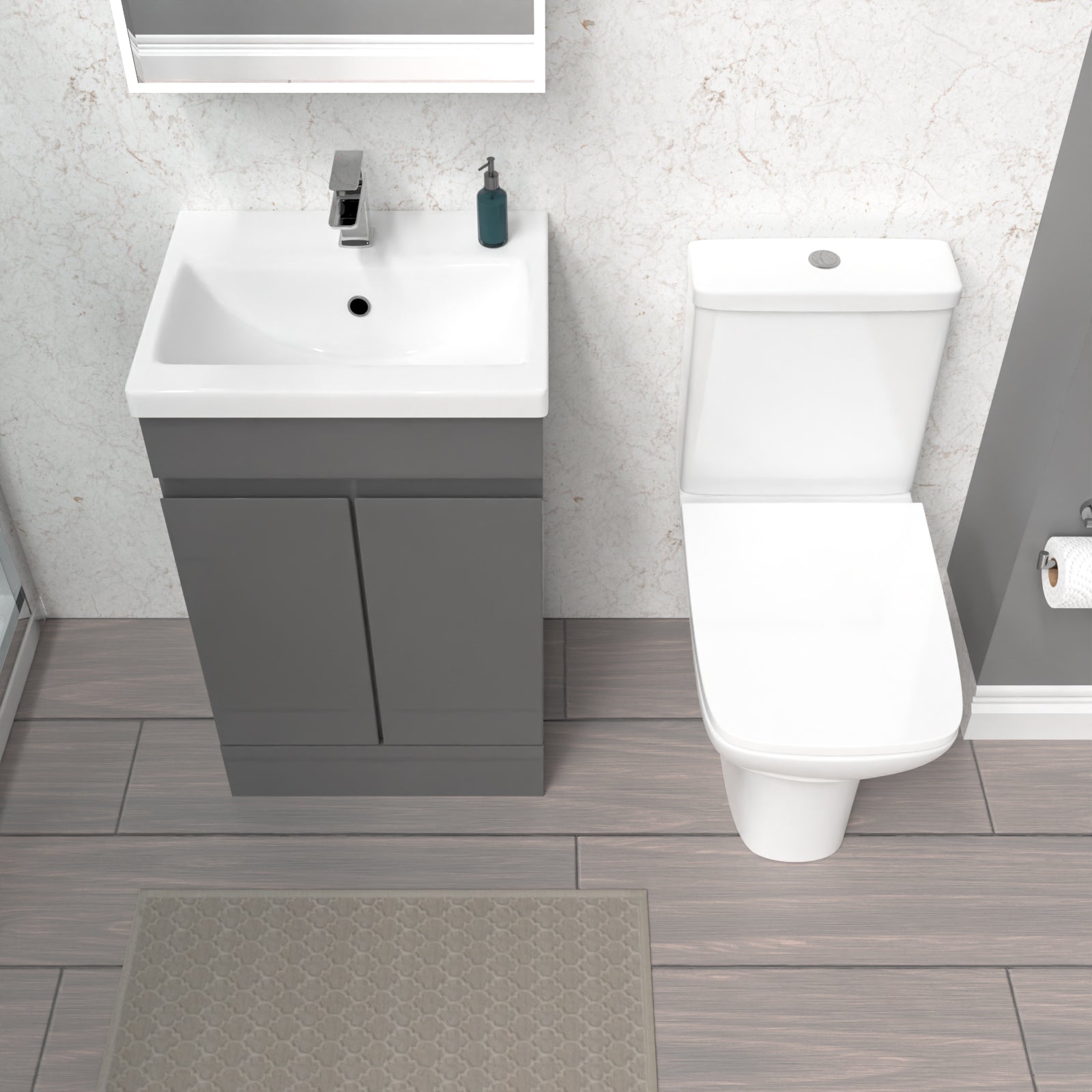 Alaska 500mm Steel Grey Basin Vanity & Rimless Close Coupled toilet