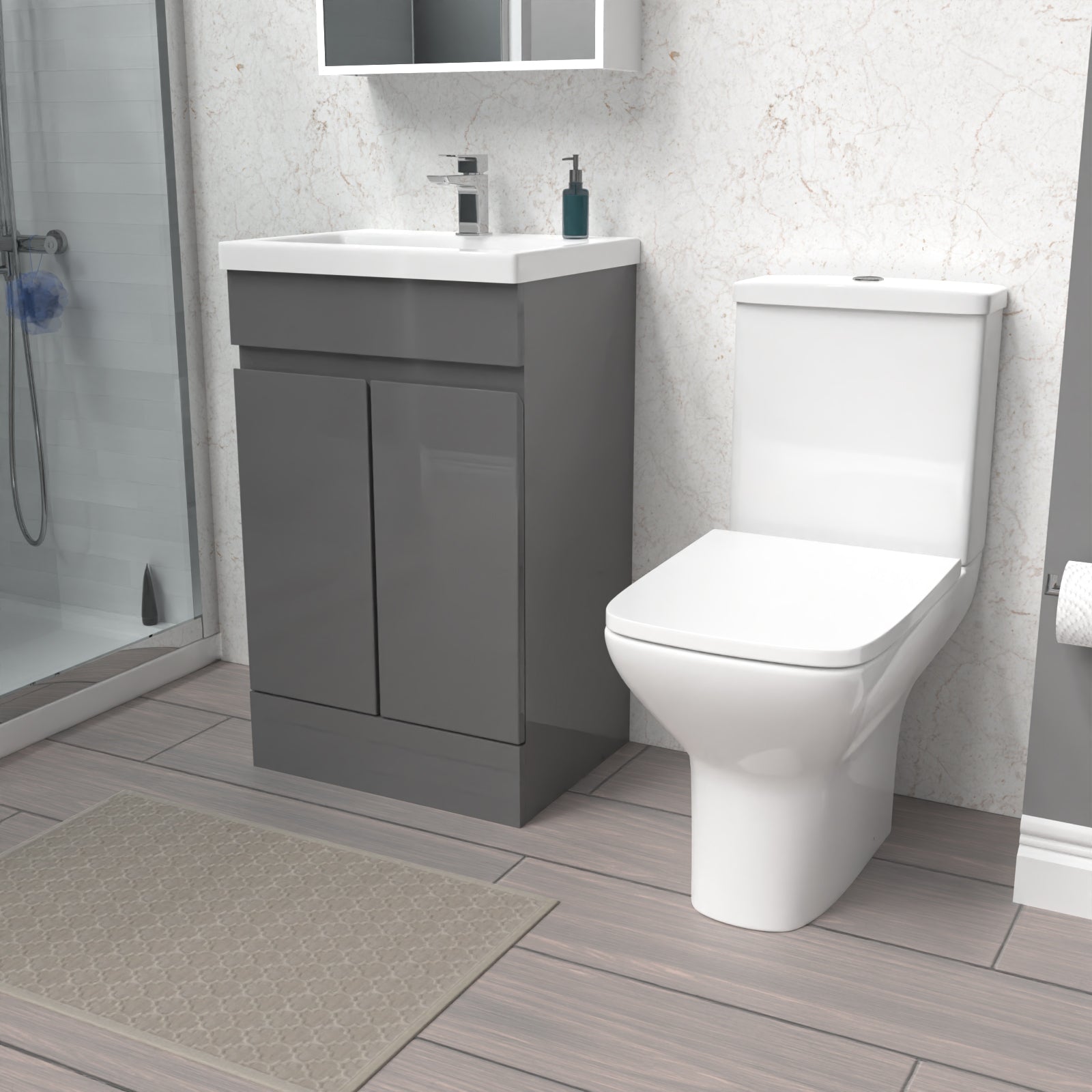 Alaska 500mm Steel Grey Basin Vanity & Rimless Close Coupled toilet