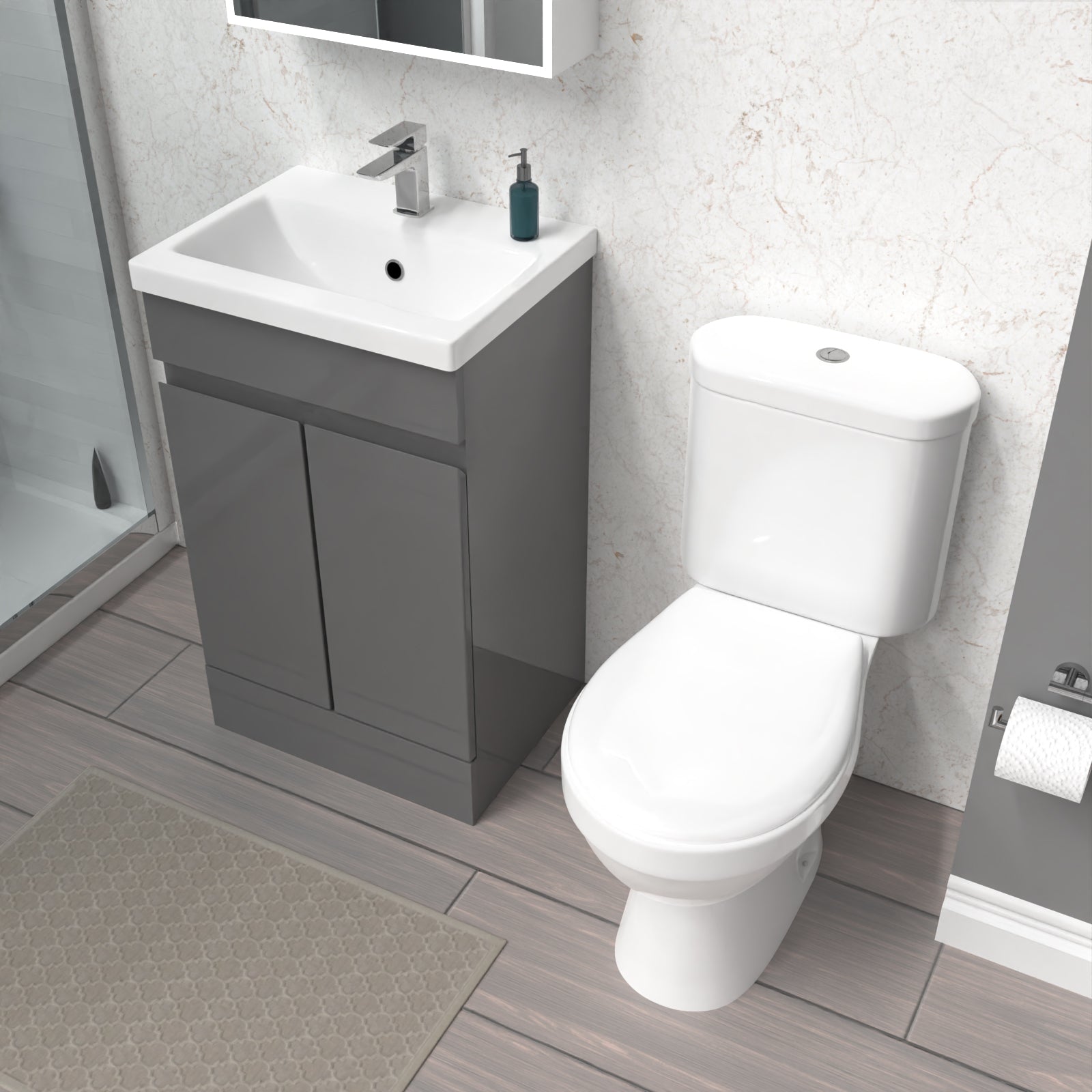 Alaska 500mm Steel Grey Basin Vanity & Close Coupled Toilet Set