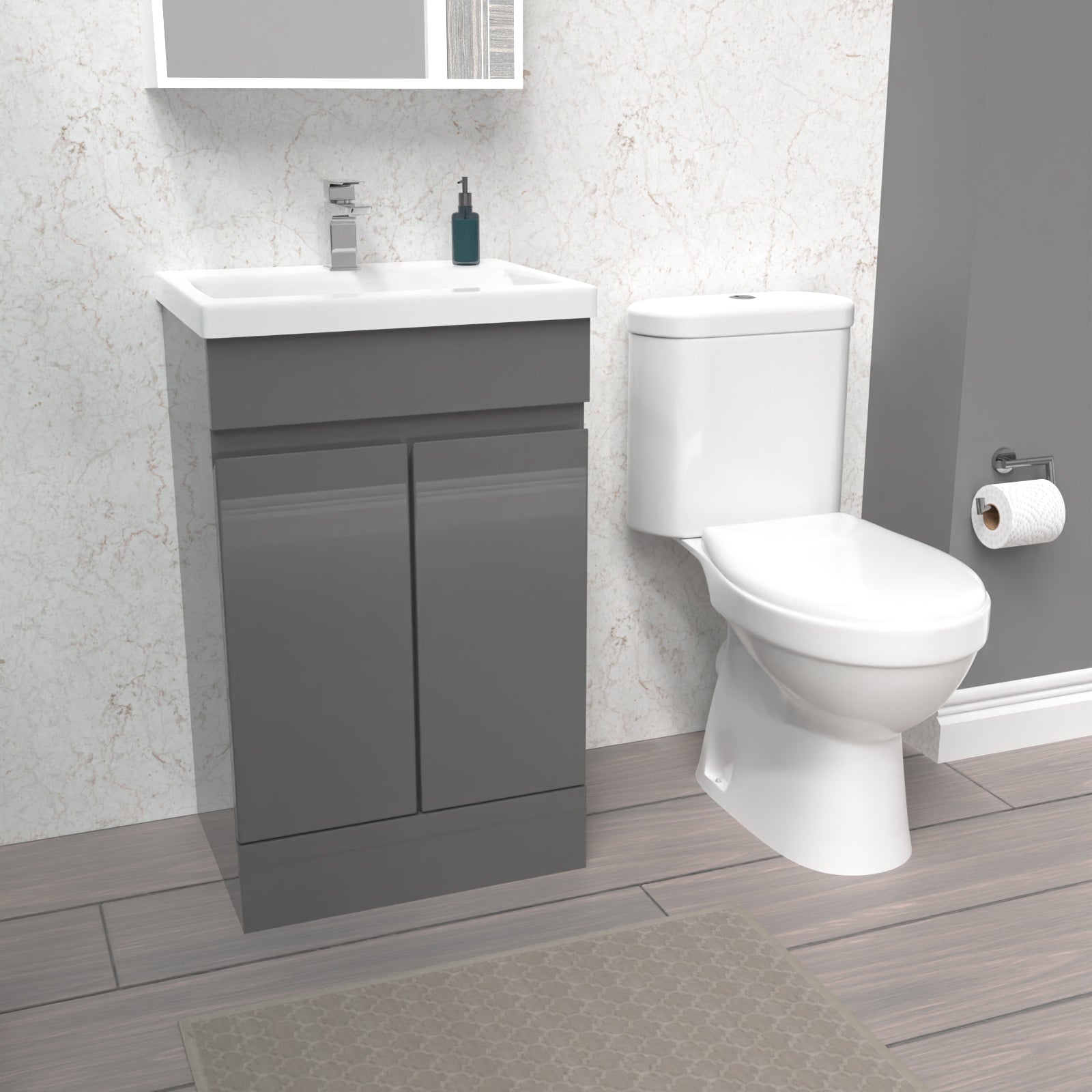 Alaska 500mm Steel Grey Basin Vanity & Close Coupled Toilet Set