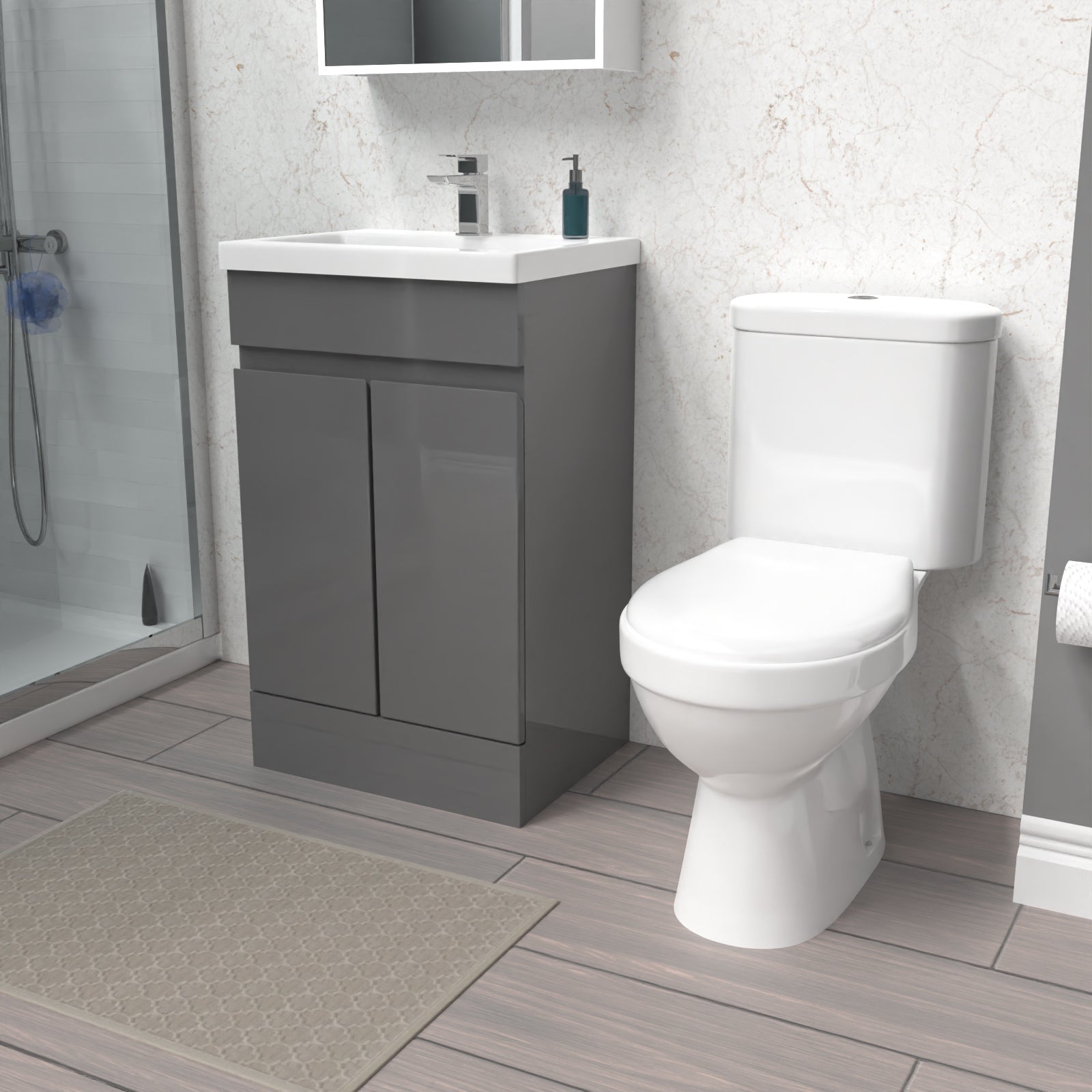 Alaska 500mm Steel Grey Basin Vanity & Close Coupled Toilet Set