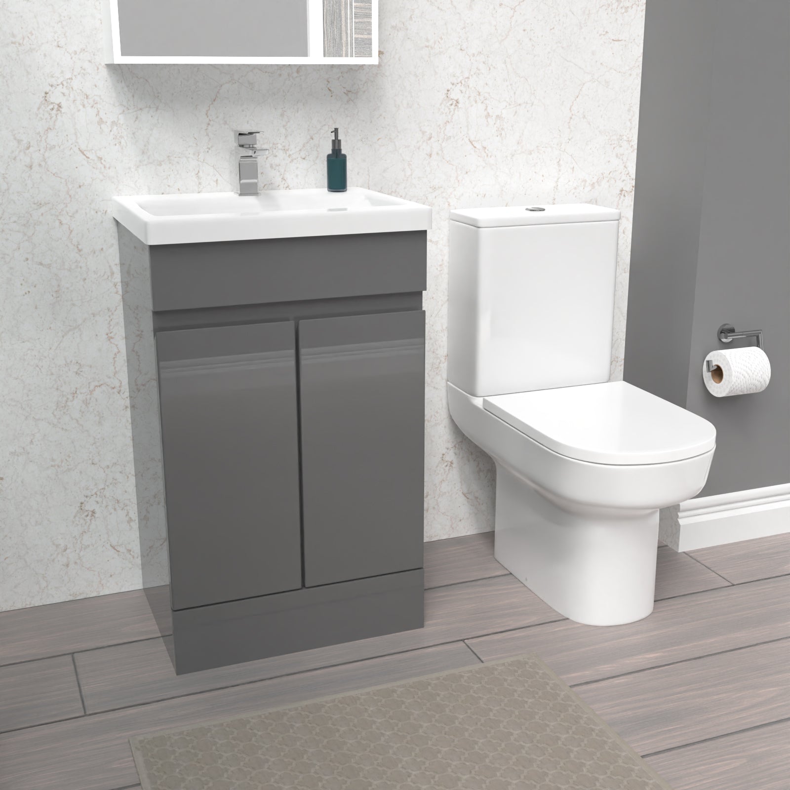 Nes Home 500mm Steel Grey Basin Vanity Unit & Rimless Close Coupled Toilet