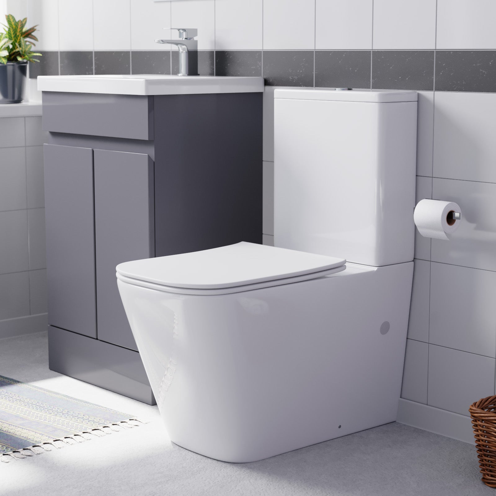 Alaska Steel Grey 500mm Freestanding Basin Vanity Unit & Close Coupled Toilet