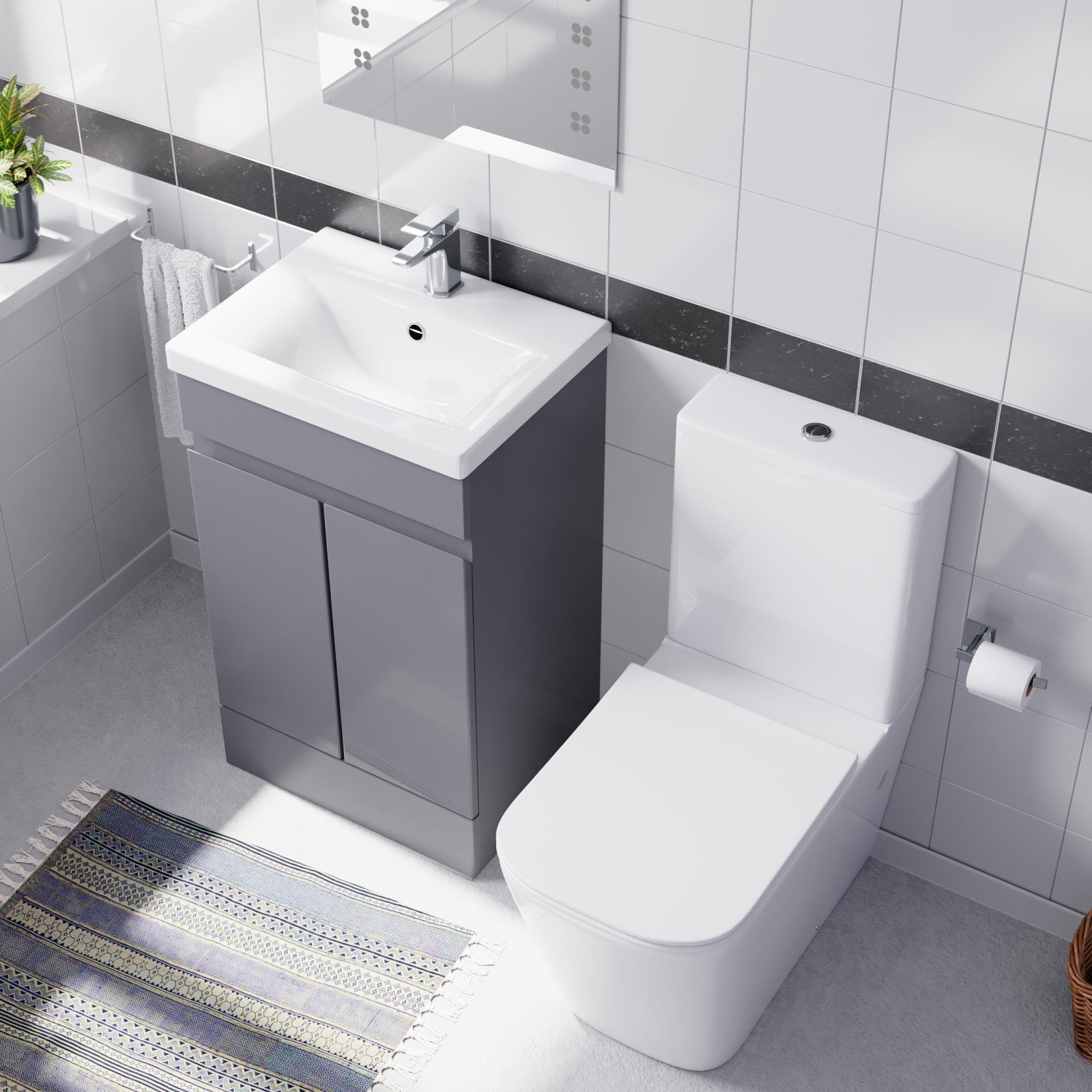 Alaska Steel Grey 500mm Freestanding Basin Vanity Unit & Close Coupled Toilet