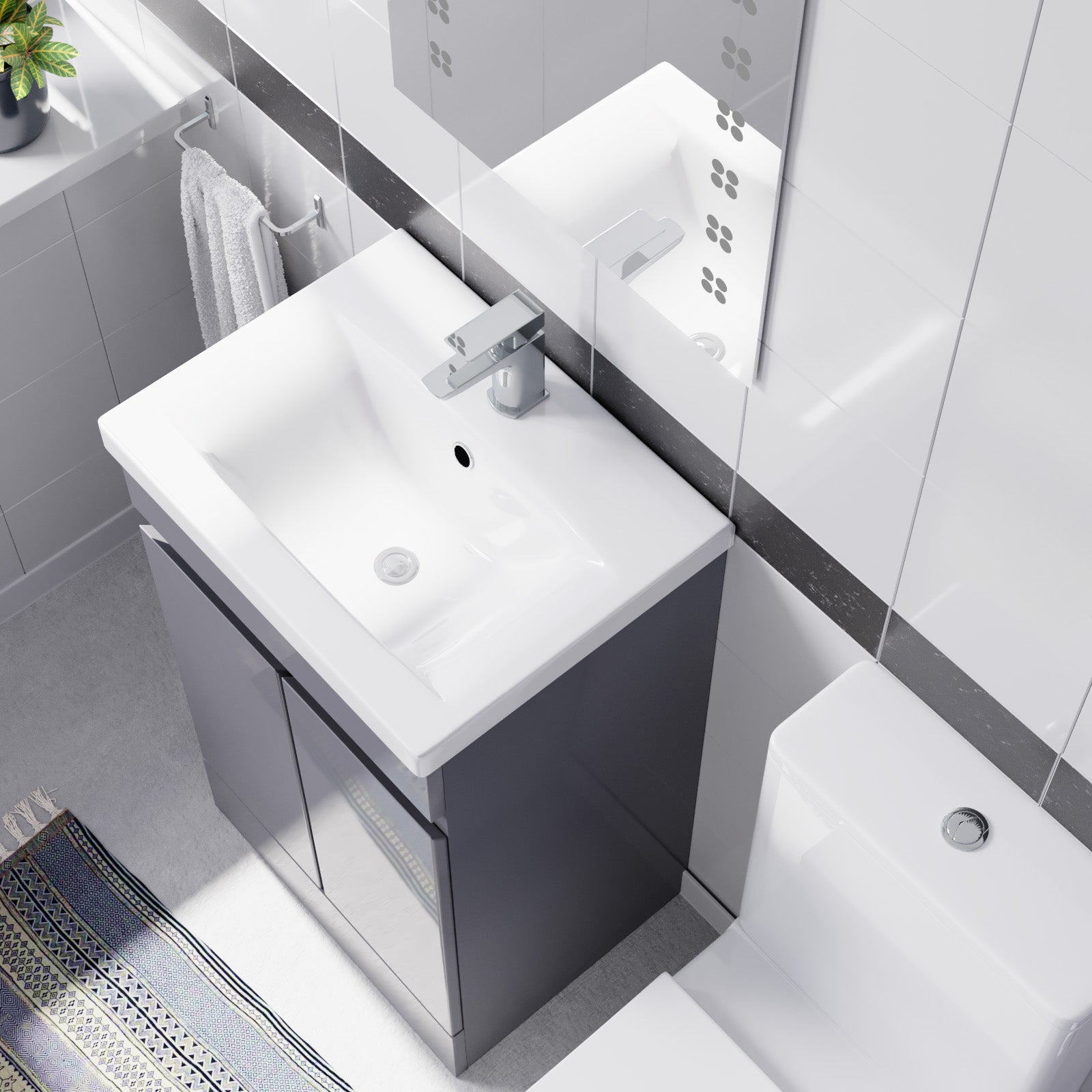 Alaska Steel Grey 500mm Freestanding Basin Vanity Unit & Close Coupled Toilet