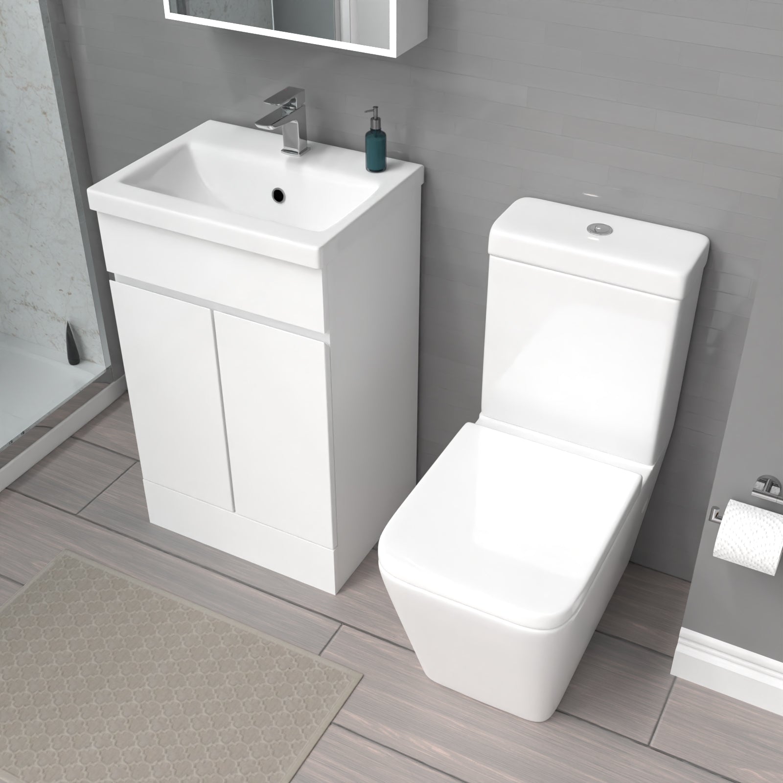 Alaska 500mm Gloss White Basin Vanity Unit & Rimless Close Coupled Toilet Set