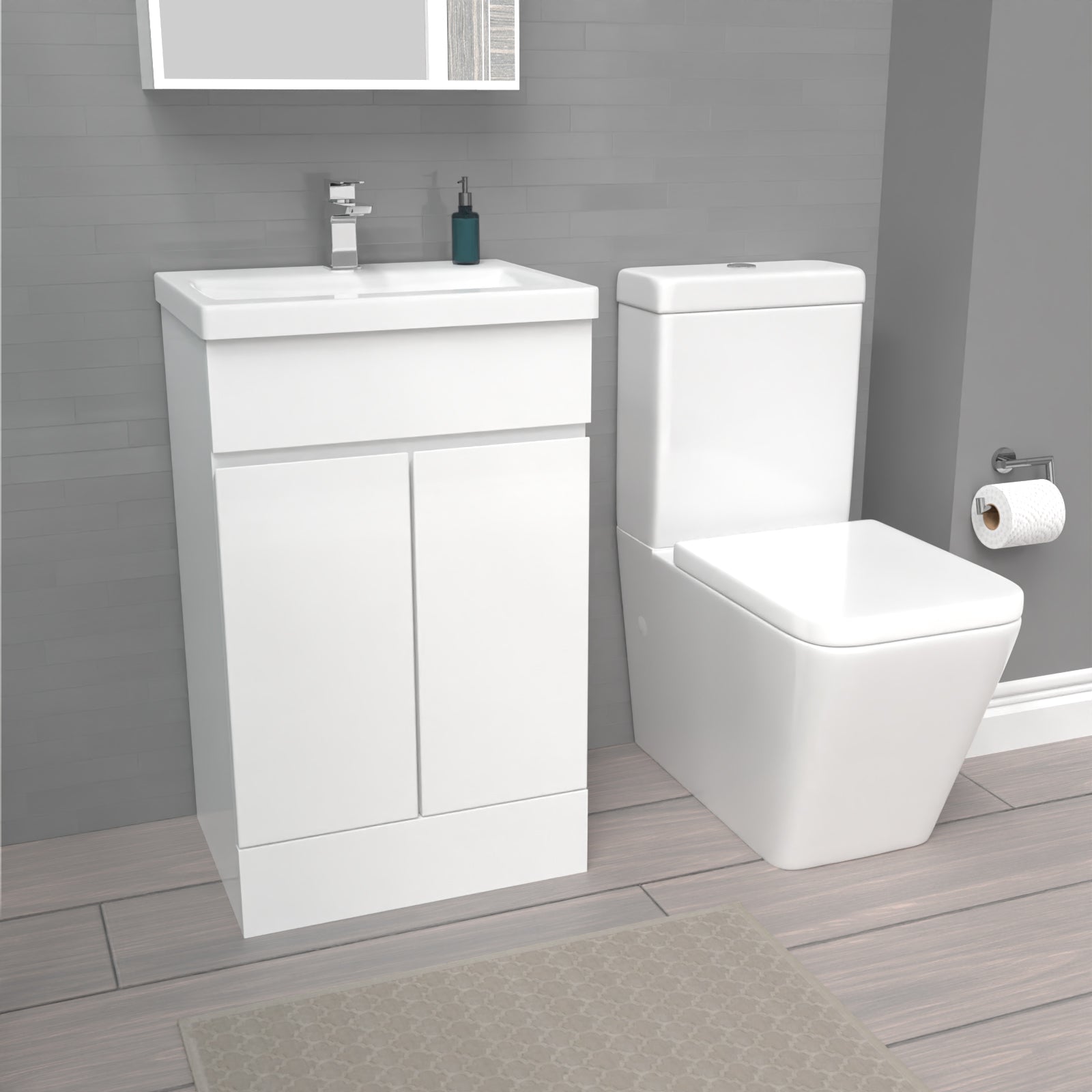 Alaska 500mm Gloss White Basin Vanity Unit & Rimless Close Coupled Toilet Set