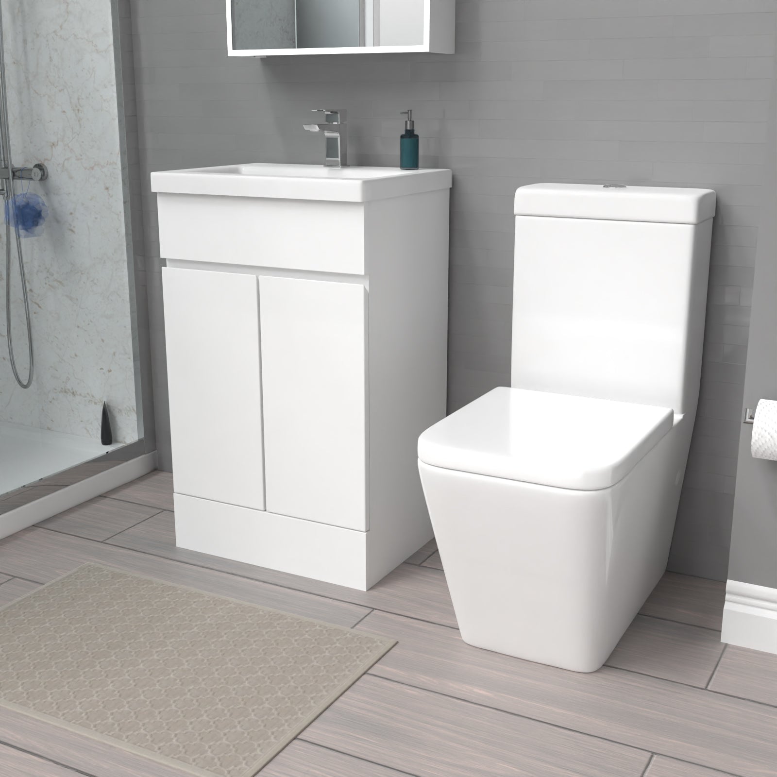 Alaska 500mm Gloss White Basin Vanity Unit & Rimless Close Coupled Toilet Set