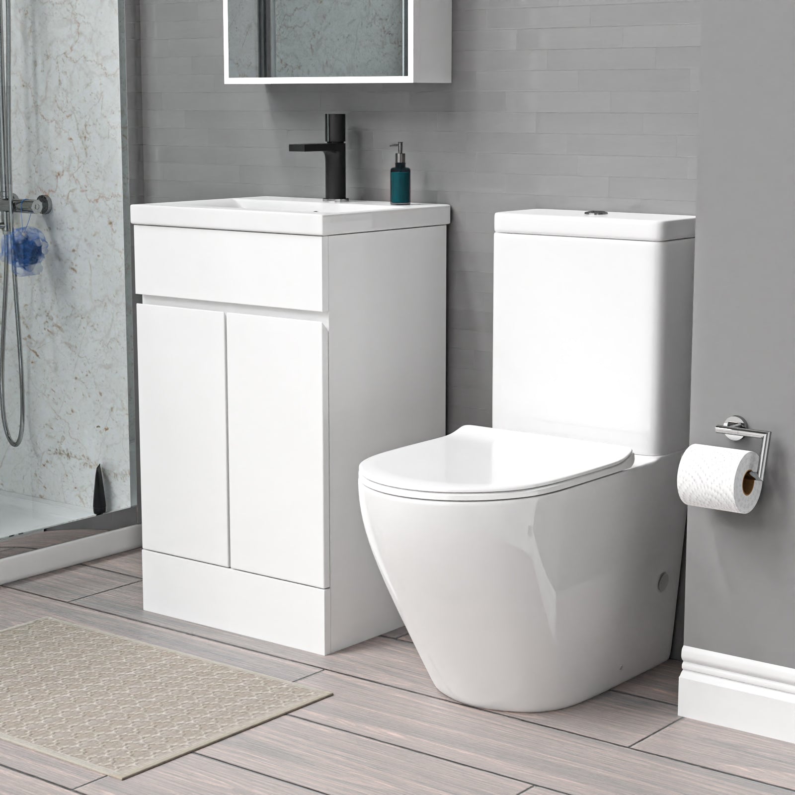 Alaska 500mm White Basin Vanity Unit & Rimless Close Coupled Toilet Set
