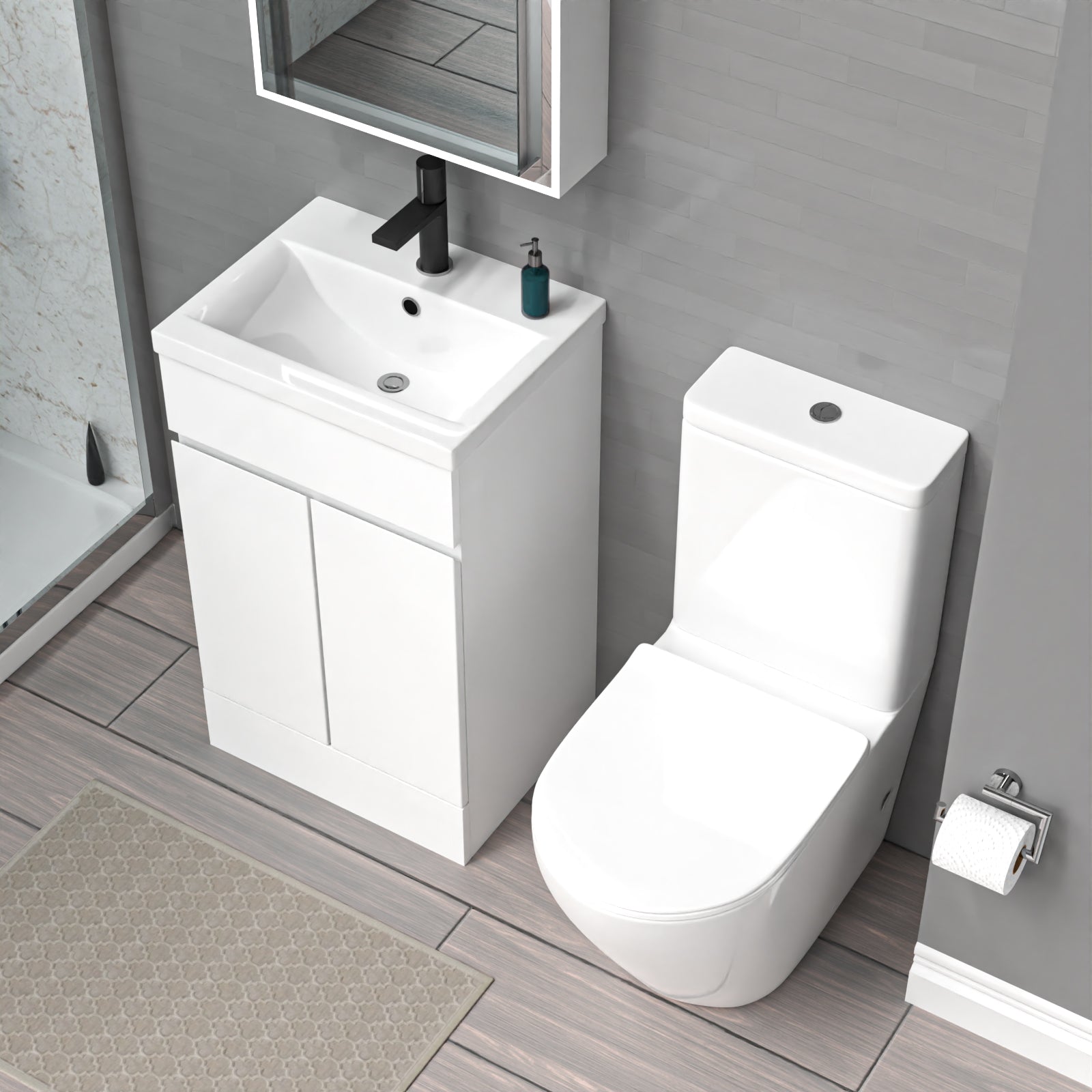 Alaska 500mm White Basin Vanity Unit & Rimless Close Coupled Toilet Set