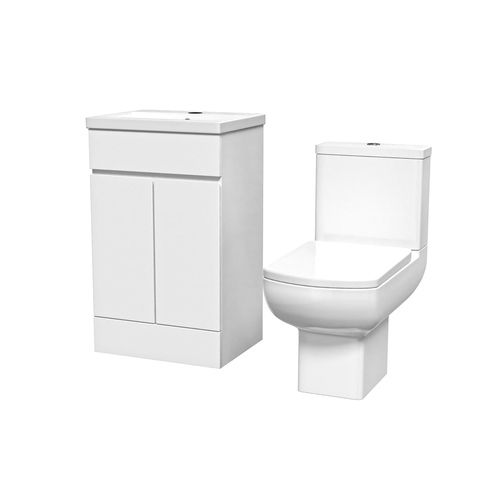Alaska 500mm Handleless White Basin Vanity Square Rimless Close Coupled Toilet