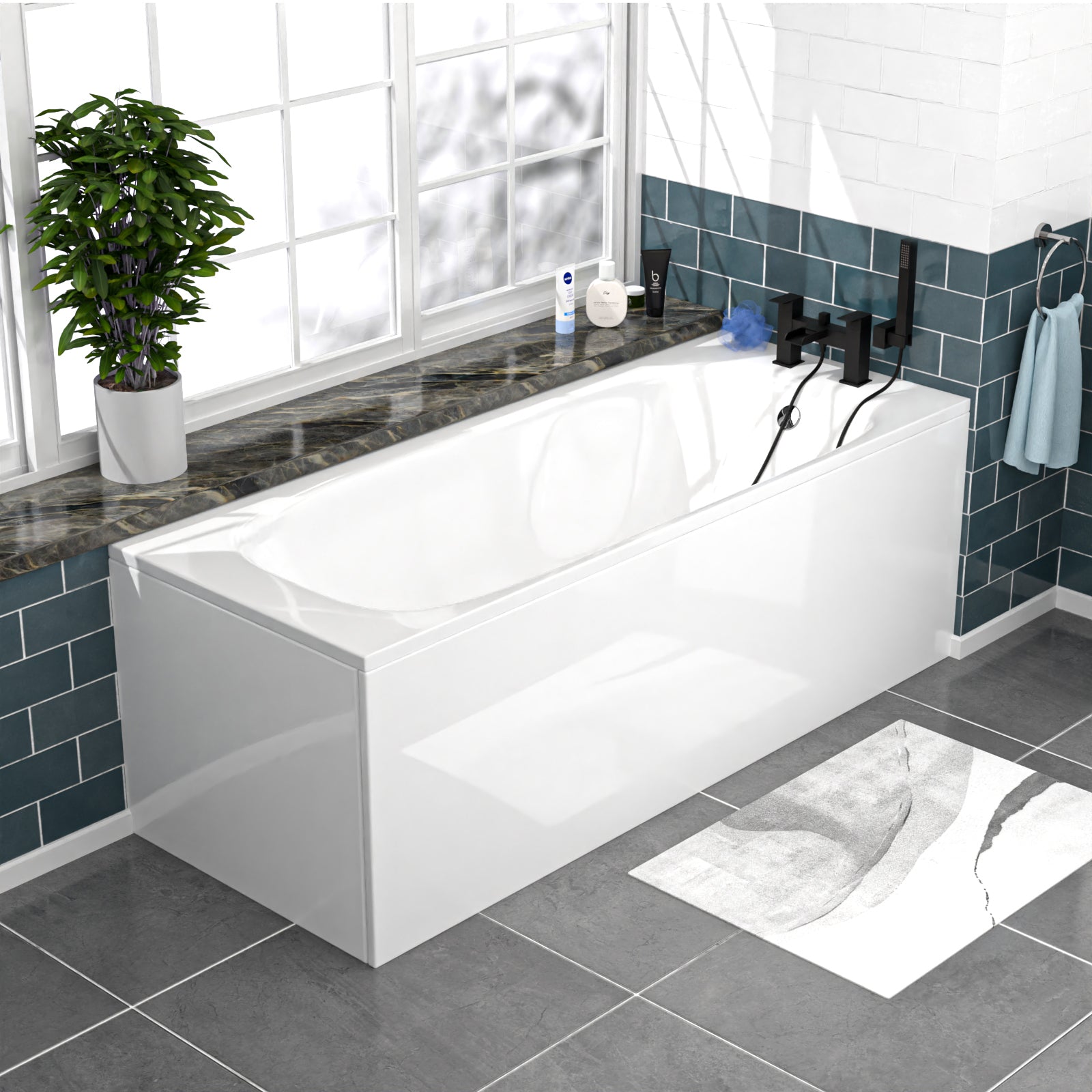 Alaska 500mm Handleless White Vanity, Rimless Square Toilet And Bath