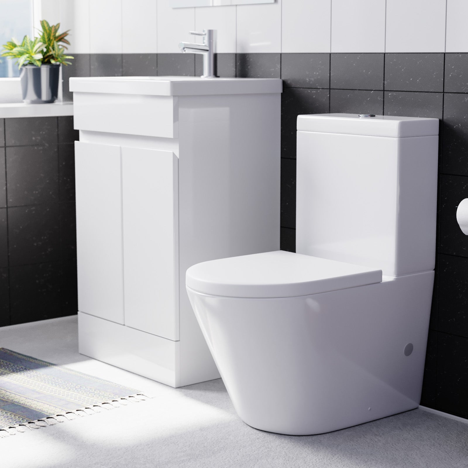 Alaska 500mm Gloss White Freestanding Basin Vanity & Close Coupled Rimless Toilet Set