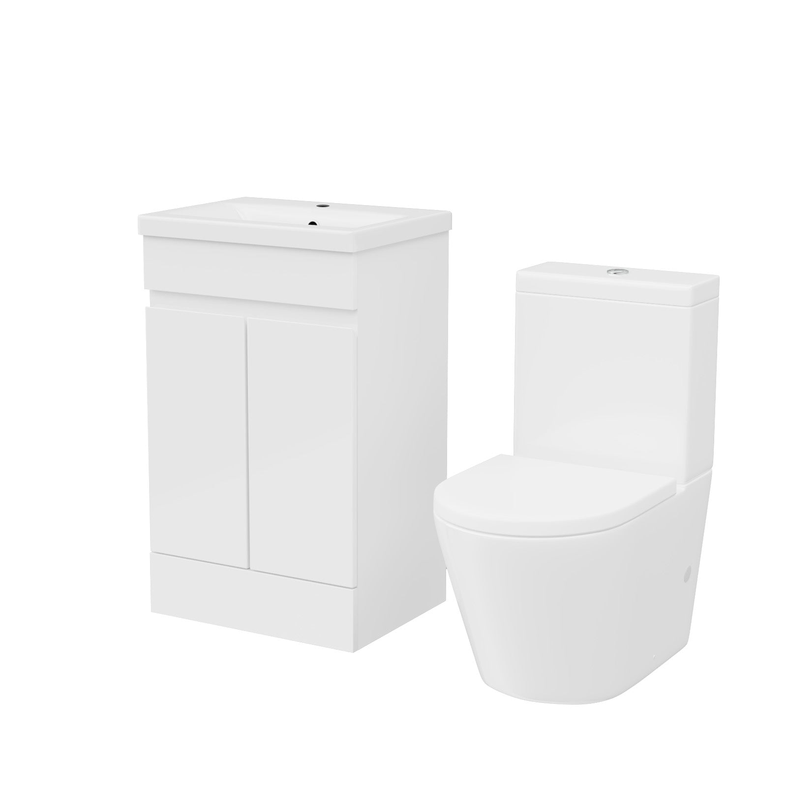 Alaska 500mm Gloss White Freestanding Basin Vanity & Close Coupled Rimless Toilet Set