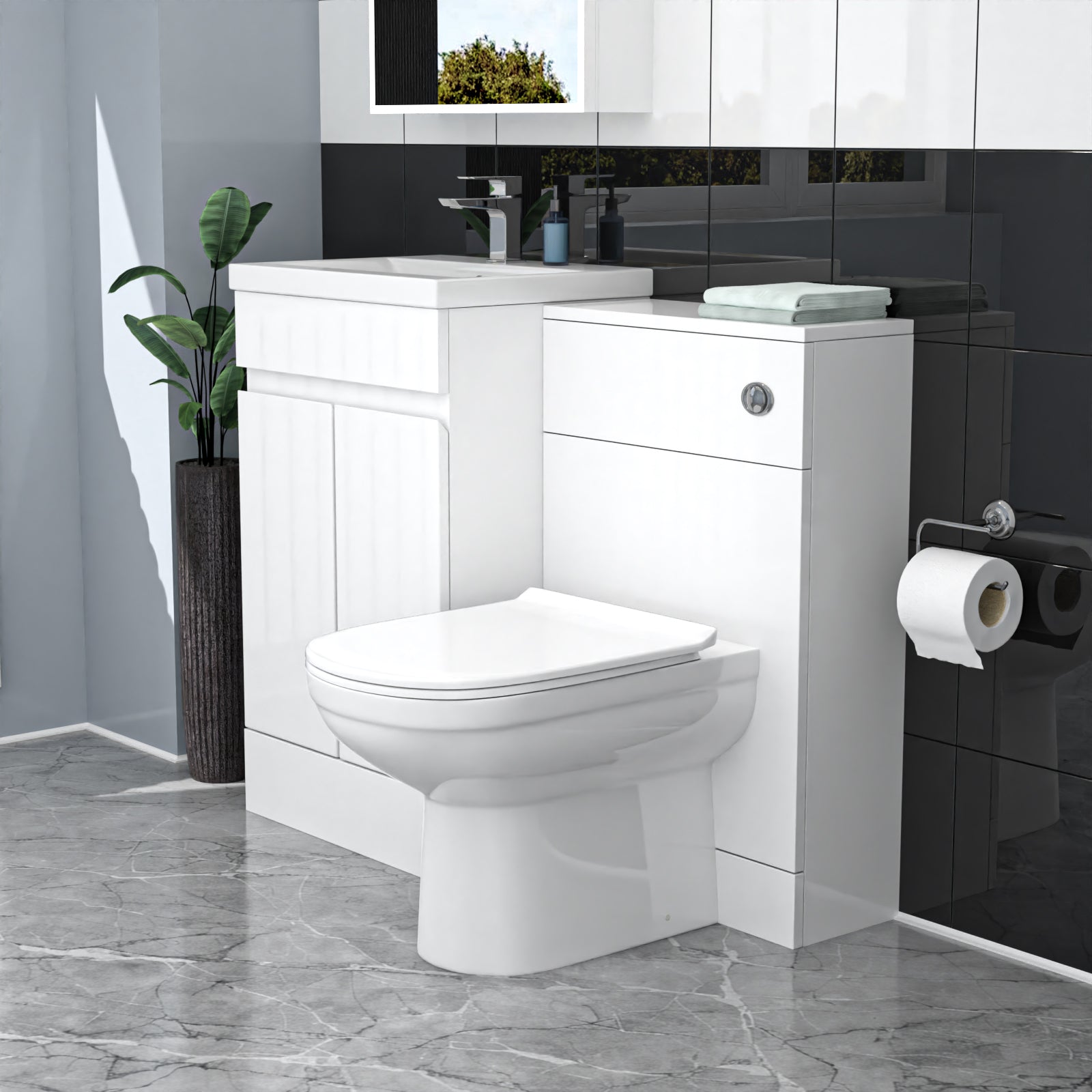 Alaska White Floor Standing 500mm Vanity Unit 2 Door with WC Unit & BTW Toilet