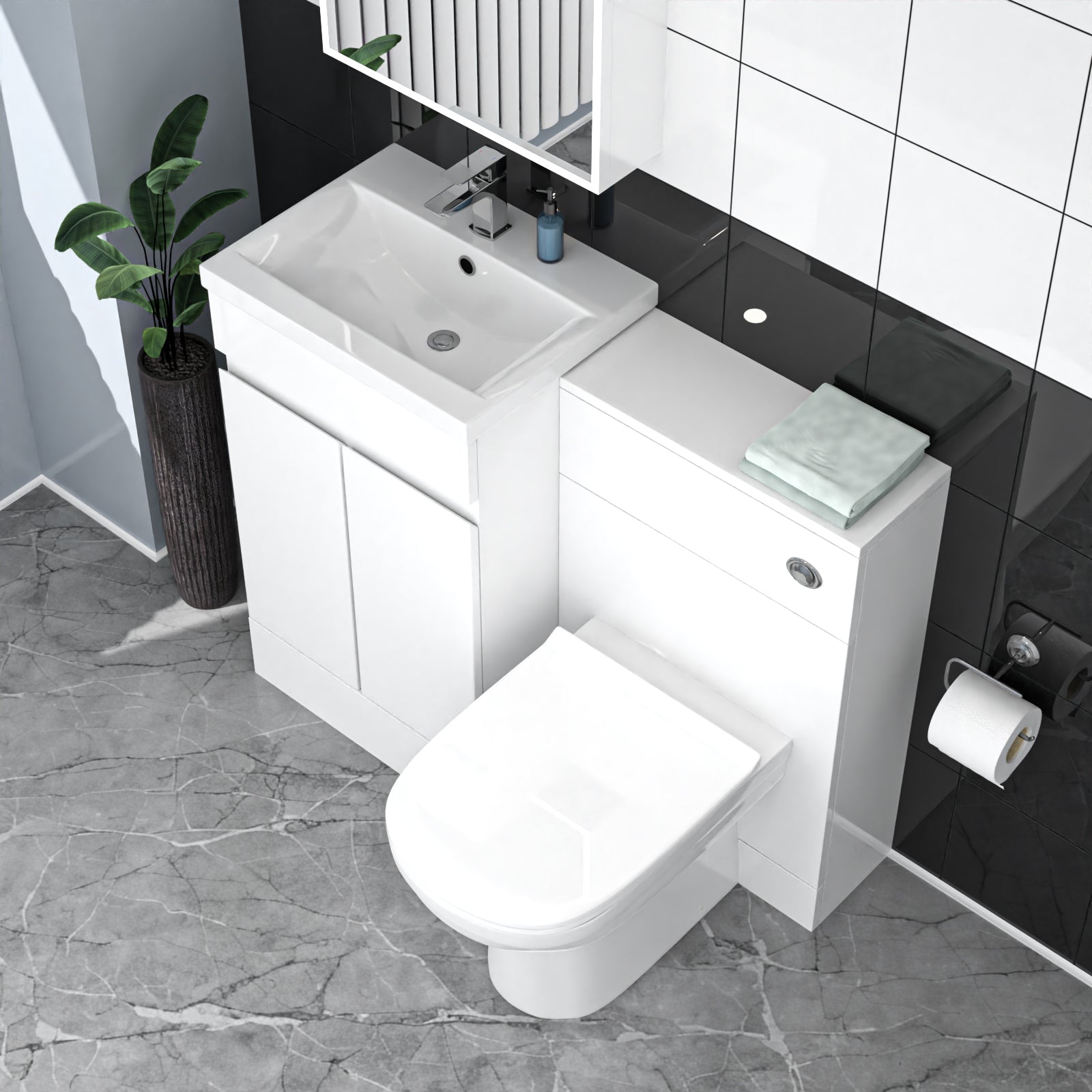 Alaska White Floor Standing 500mm Vanity Unit 2 Door with WC Unit & BTW Toilet