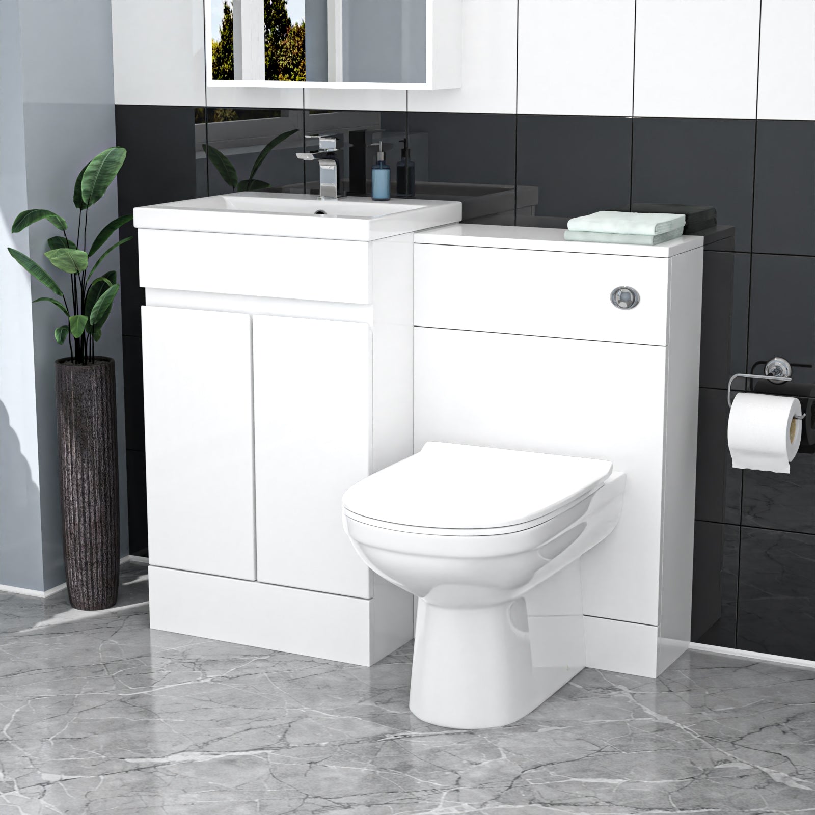 Alaska White Floor Standing 500mm Vanity Unit 2 Door with WC Unit & BTW Toilet