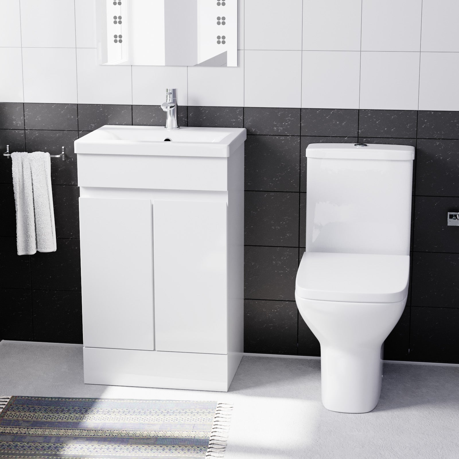 Alaska 500mm Gloss White Freestanding Basin Vanity & Rimless Close Coupled Toilet White