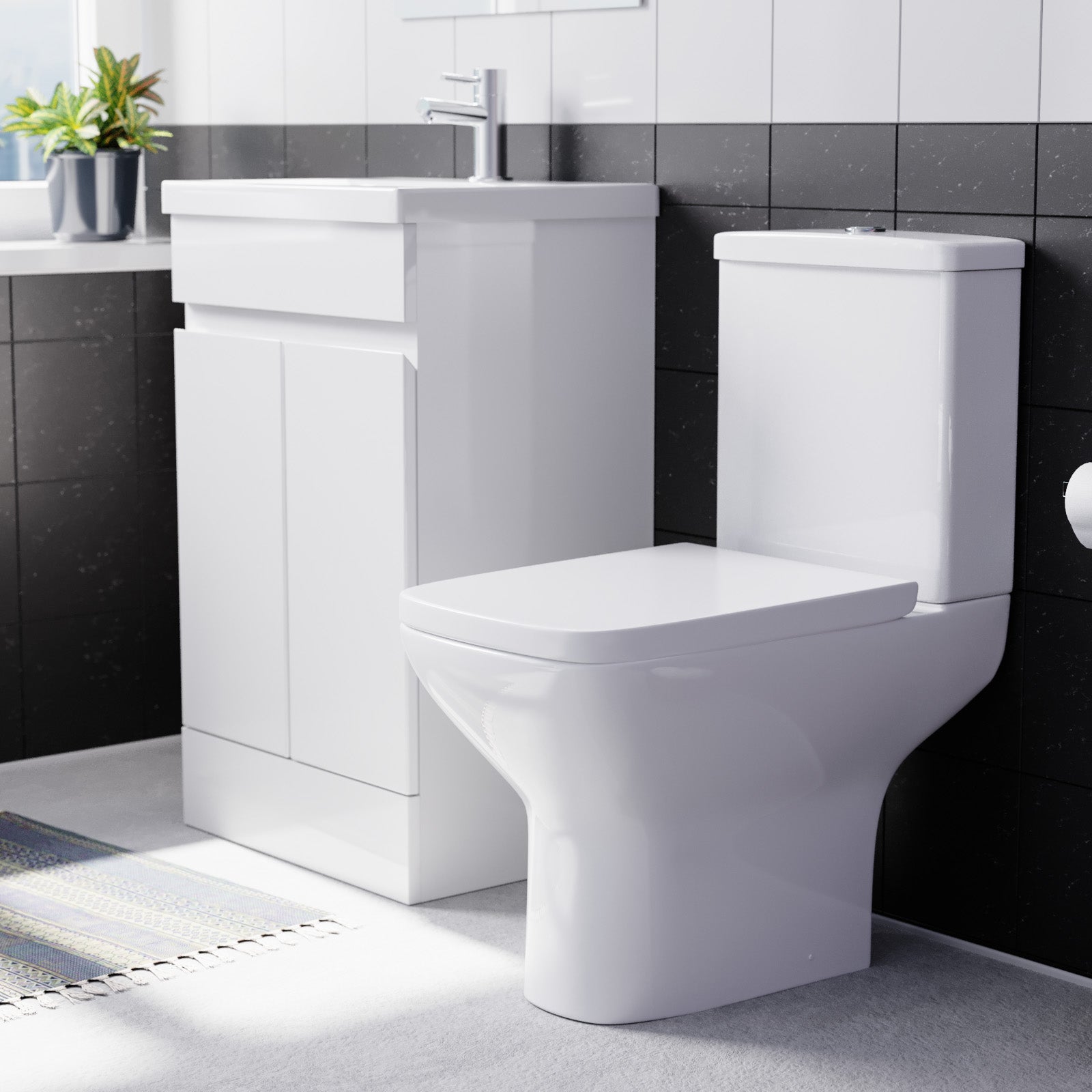 Alaska 500mm Gloss White Freestanding Basin Vanity & Rimless Close Coupled Toilet White