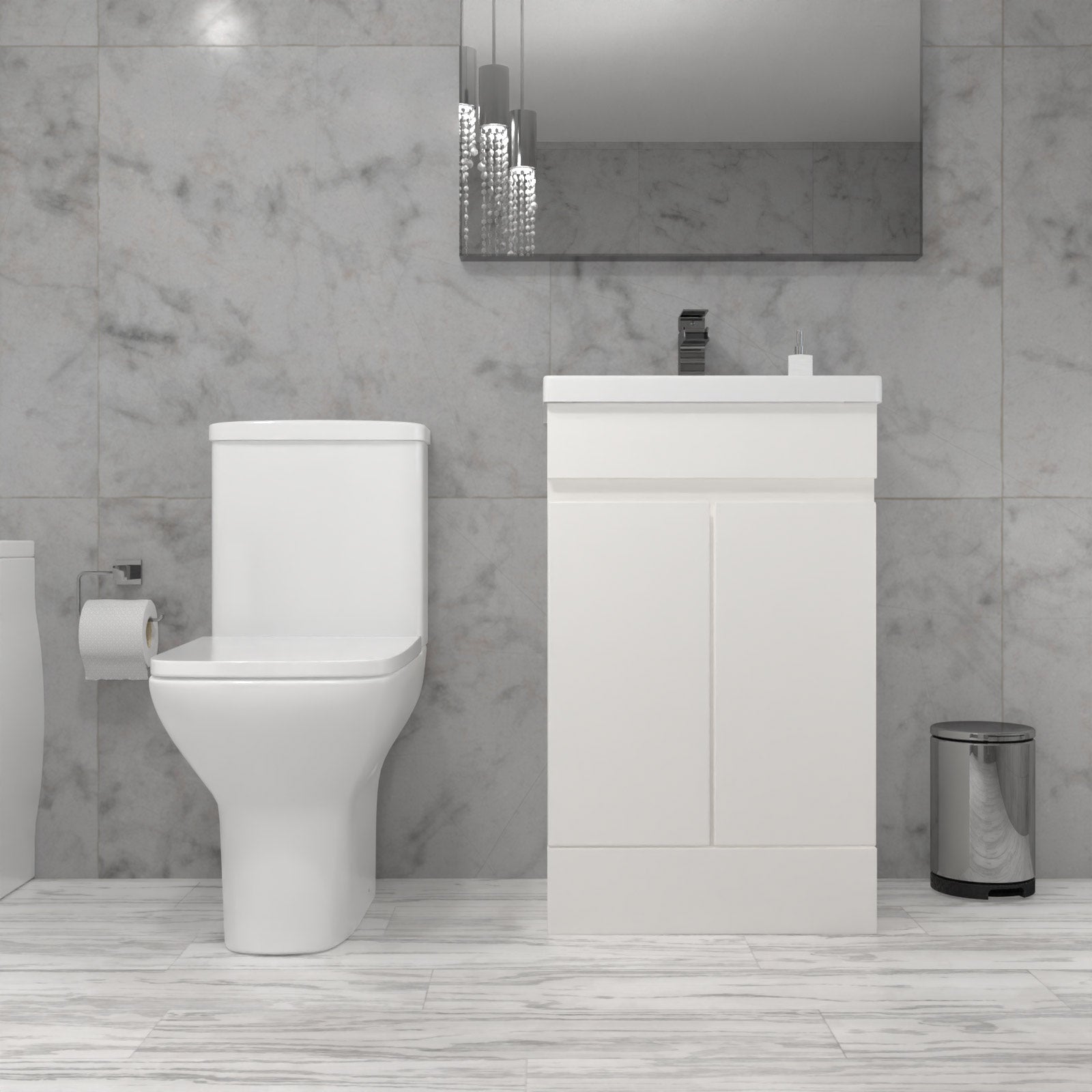 Alaska 500mm Gloss White Freestanding Basin Vanity & Rimless Close Coupled Toilet White