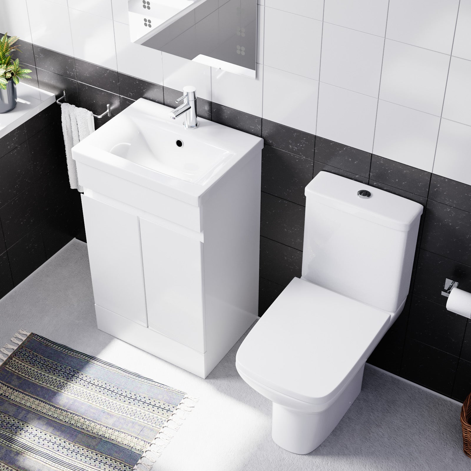 Alaska 500mm Gloss White Freestanding Basin Vanity & Rimless Close Coupled Toilet White