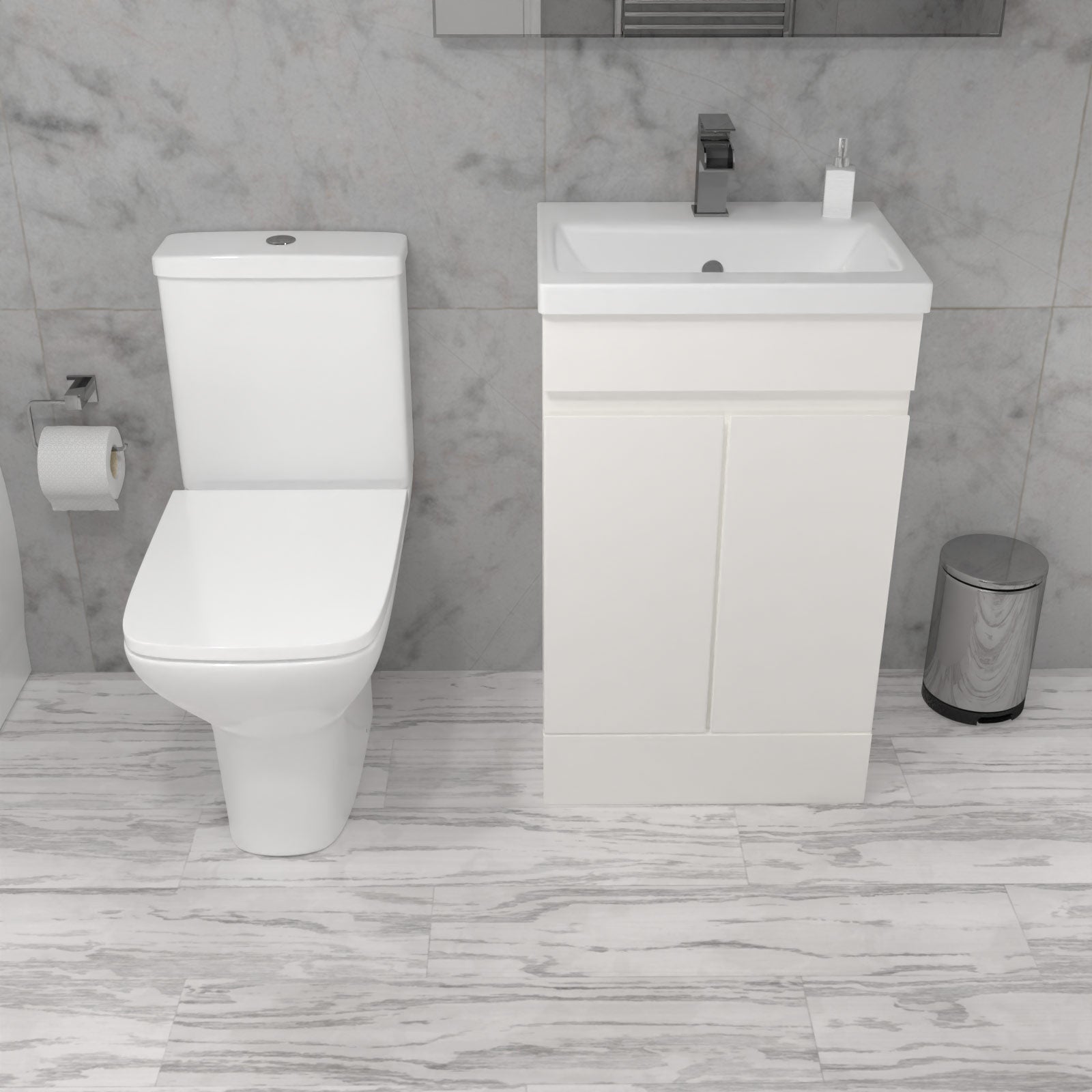 Alaska 500mm Gloss White Freestanding Basin Vanity & Rimless Close Coupled Toilet White