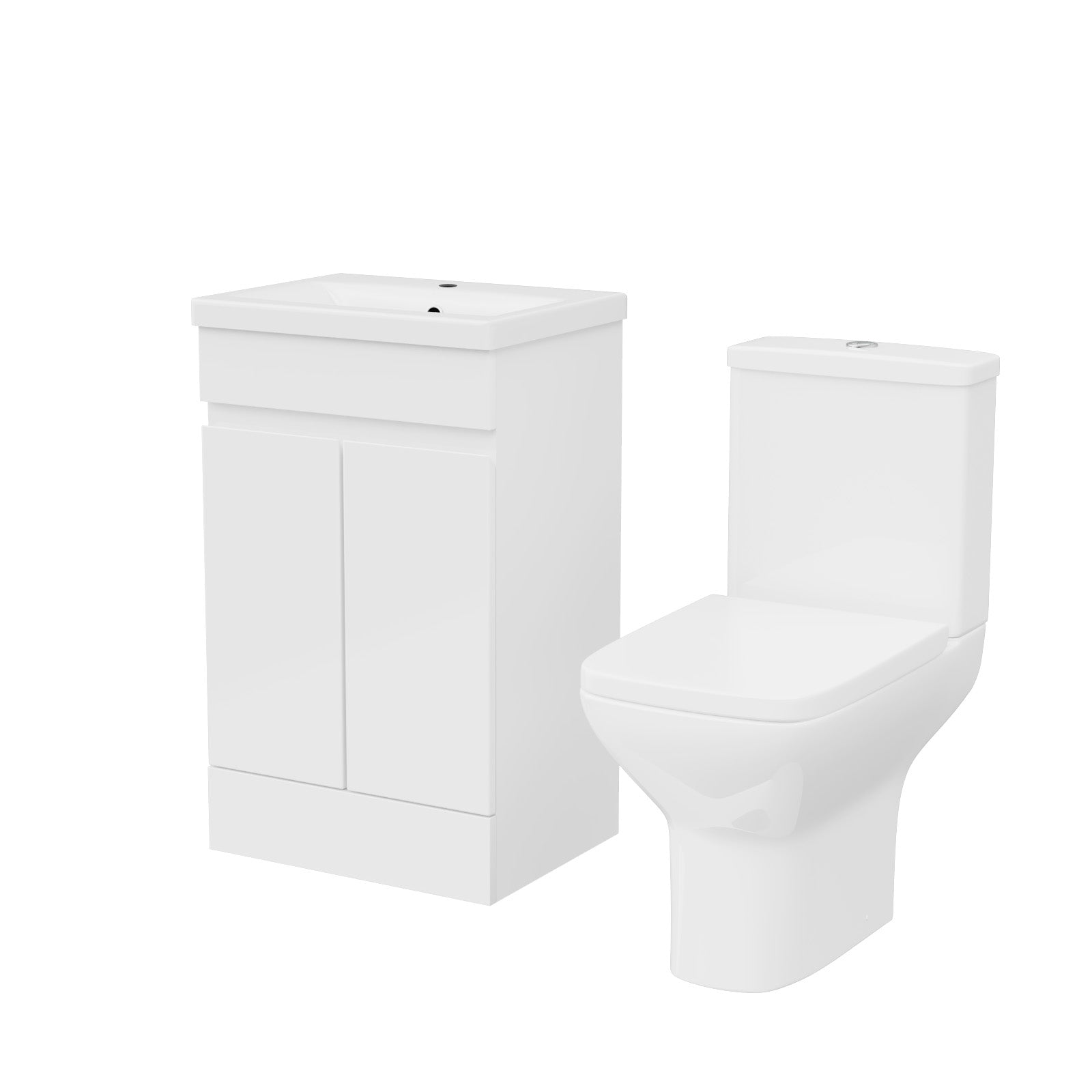 Alaska 500mm Gloss White Freestanding Basin Vanity & Rimless Close Coupled Toilet White