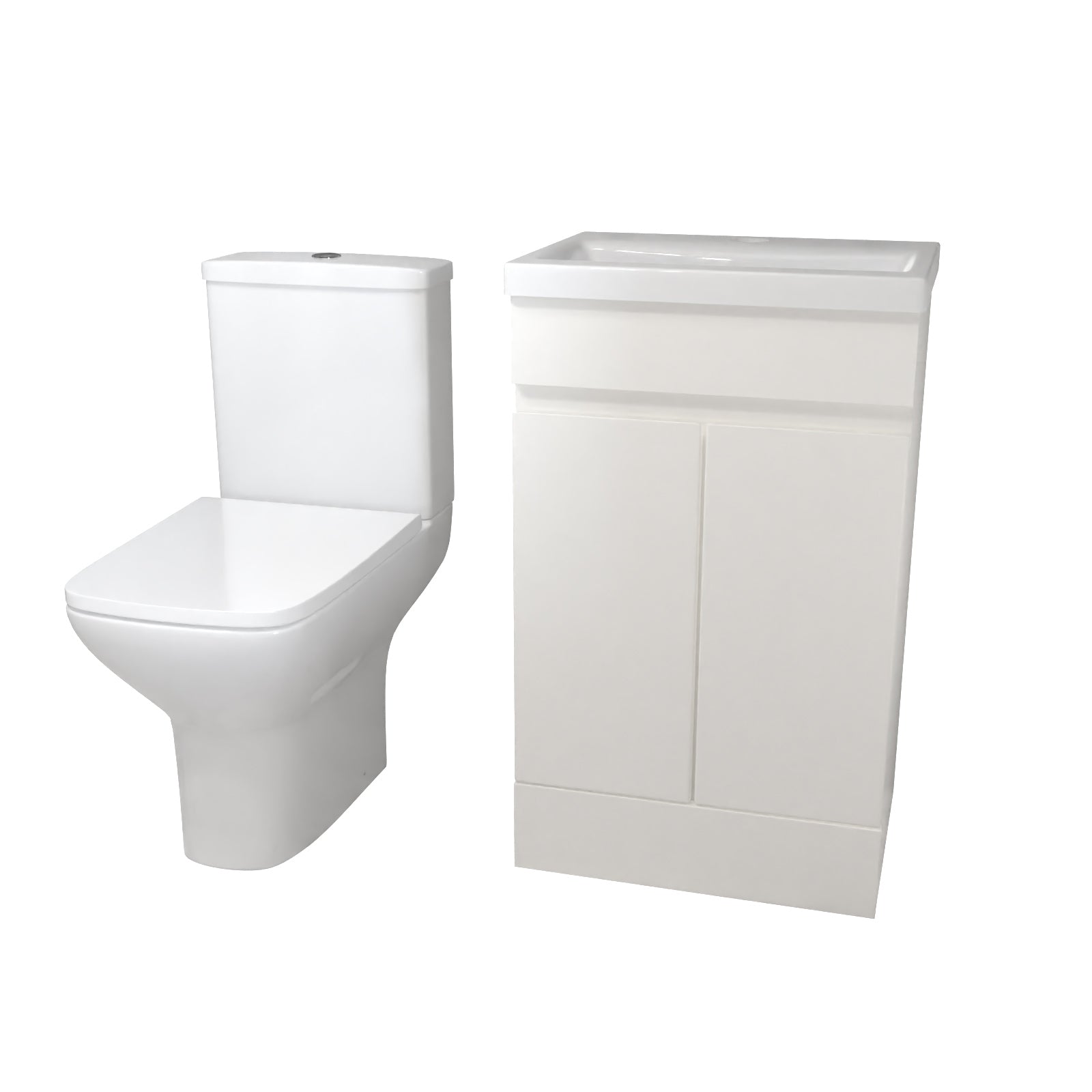 Alaska 500mm Gloss White Freestanding Basin Vanity & Rimless Close Coupled Toilet White