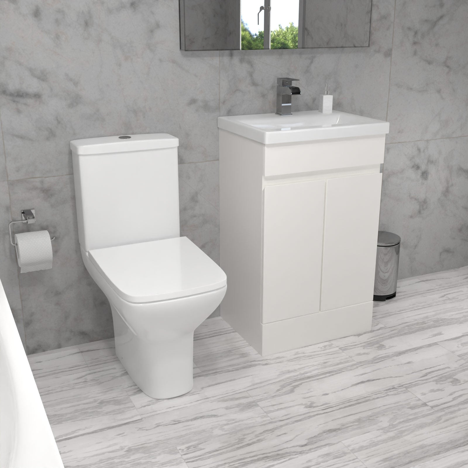 Alaska 500mm Gloss White Freestanding Basin Vanity & Rimless Close Coupled Toilet White