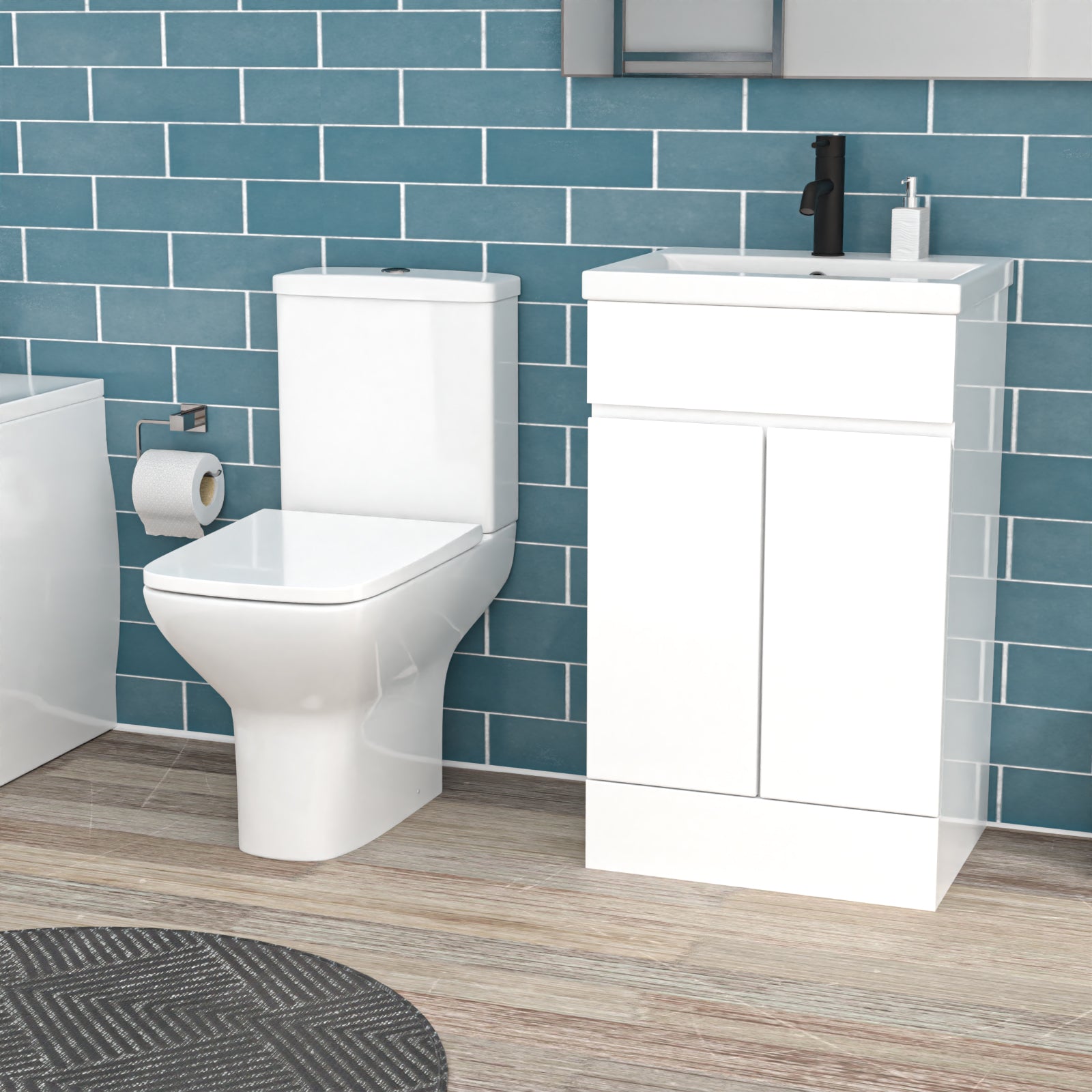 Alaska 1700mm Round Bath,500mm Freestanding Basin Vanity, Rimless Close Coupled Toilet White