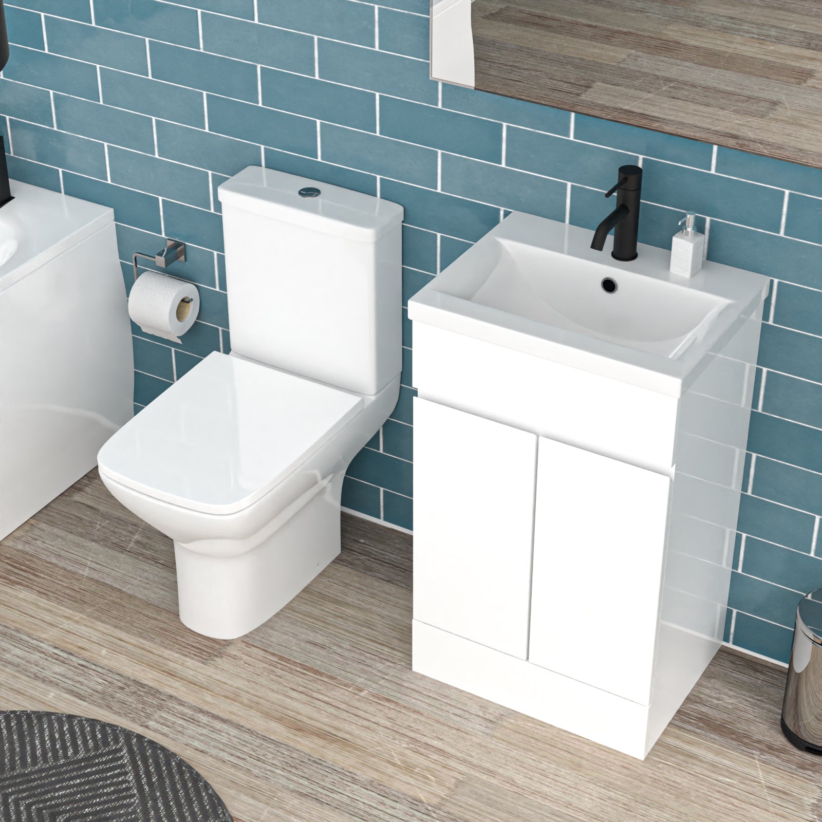 Alaska 1700mm Round Bath,500mm Freestanding Basin Vanity, Rimless Close Coupled Toilet White