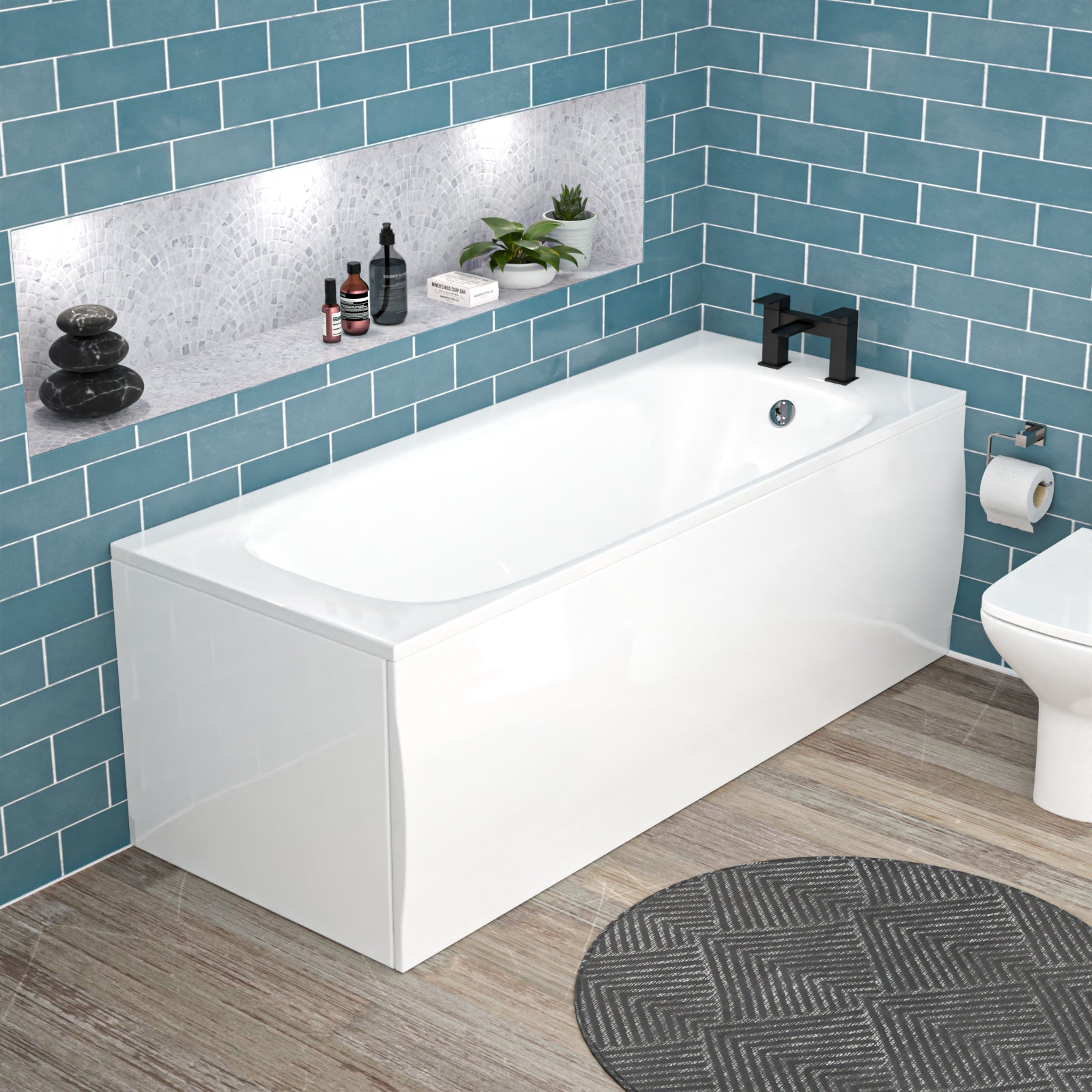 Alaska 1700mm Round Bath,500mm Freestanding Basin Vanity, Rimless Close Coupled Toilet White