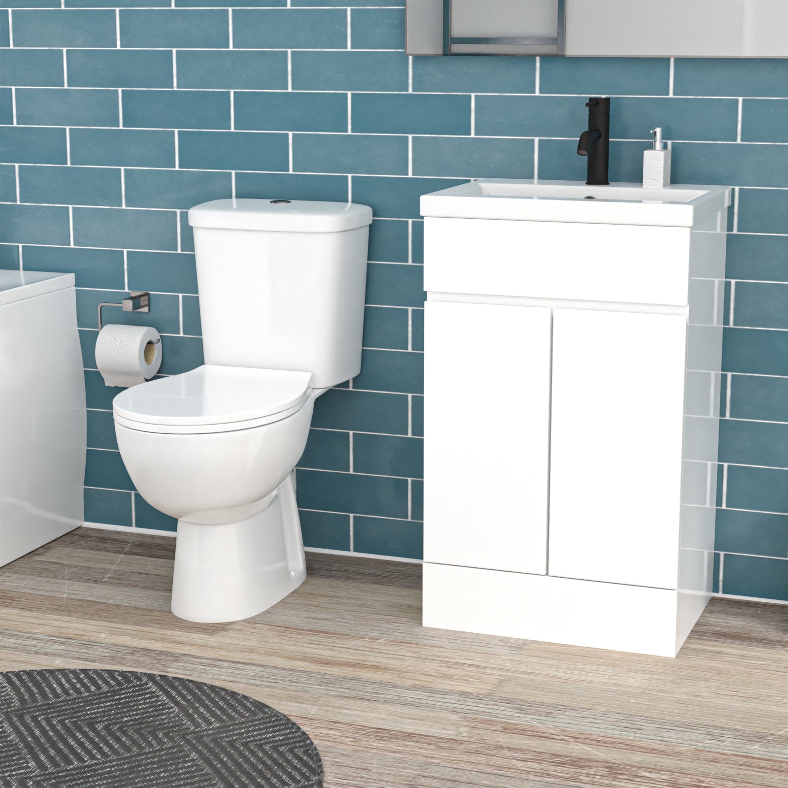 Alaska 1700mm Round Bath,500mm Freestanding Basin Vanity,Close Coupled Toilet