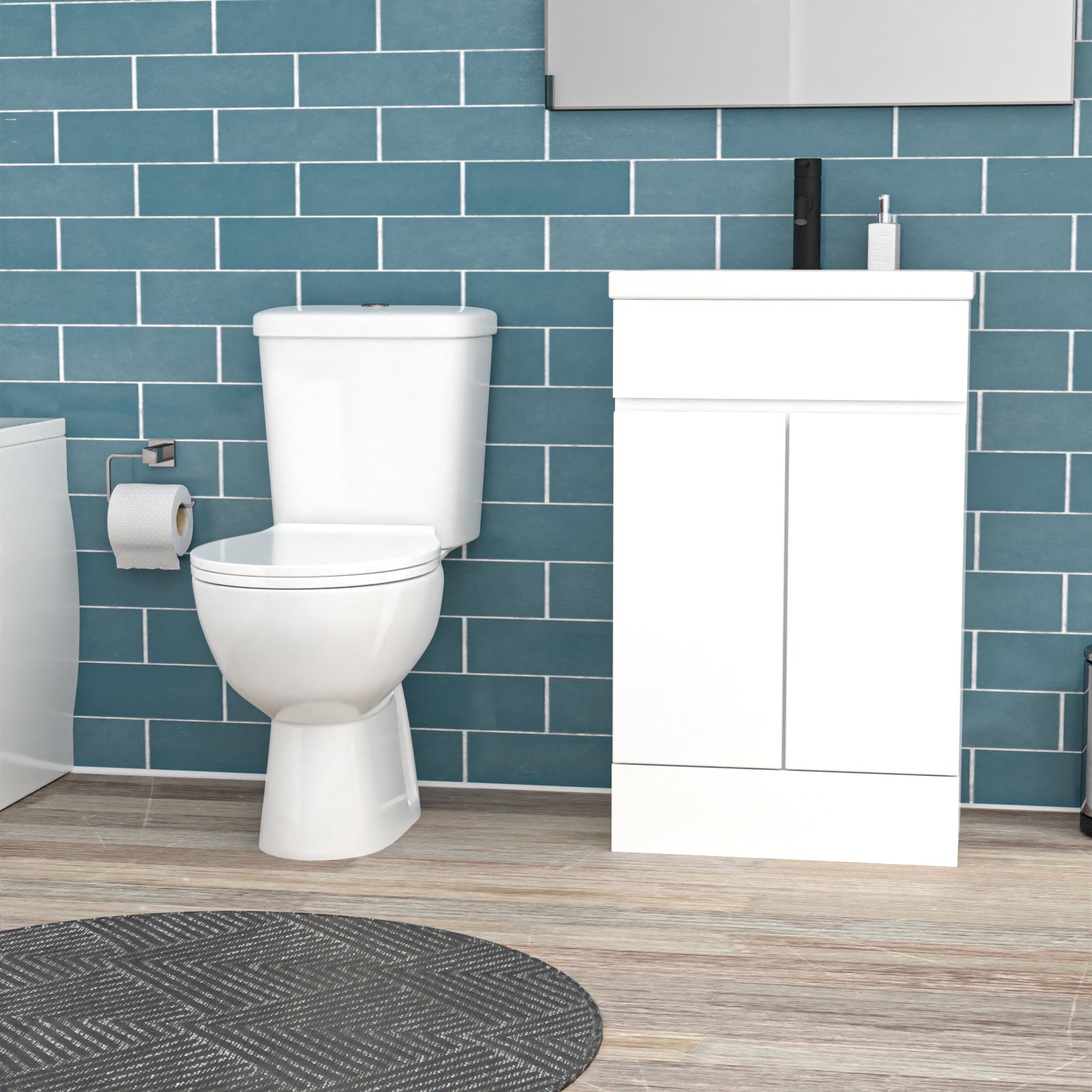 Alaska 1700mm Round Bath,500mm Freestanding Basin Vanity,Close Coupled Toilet